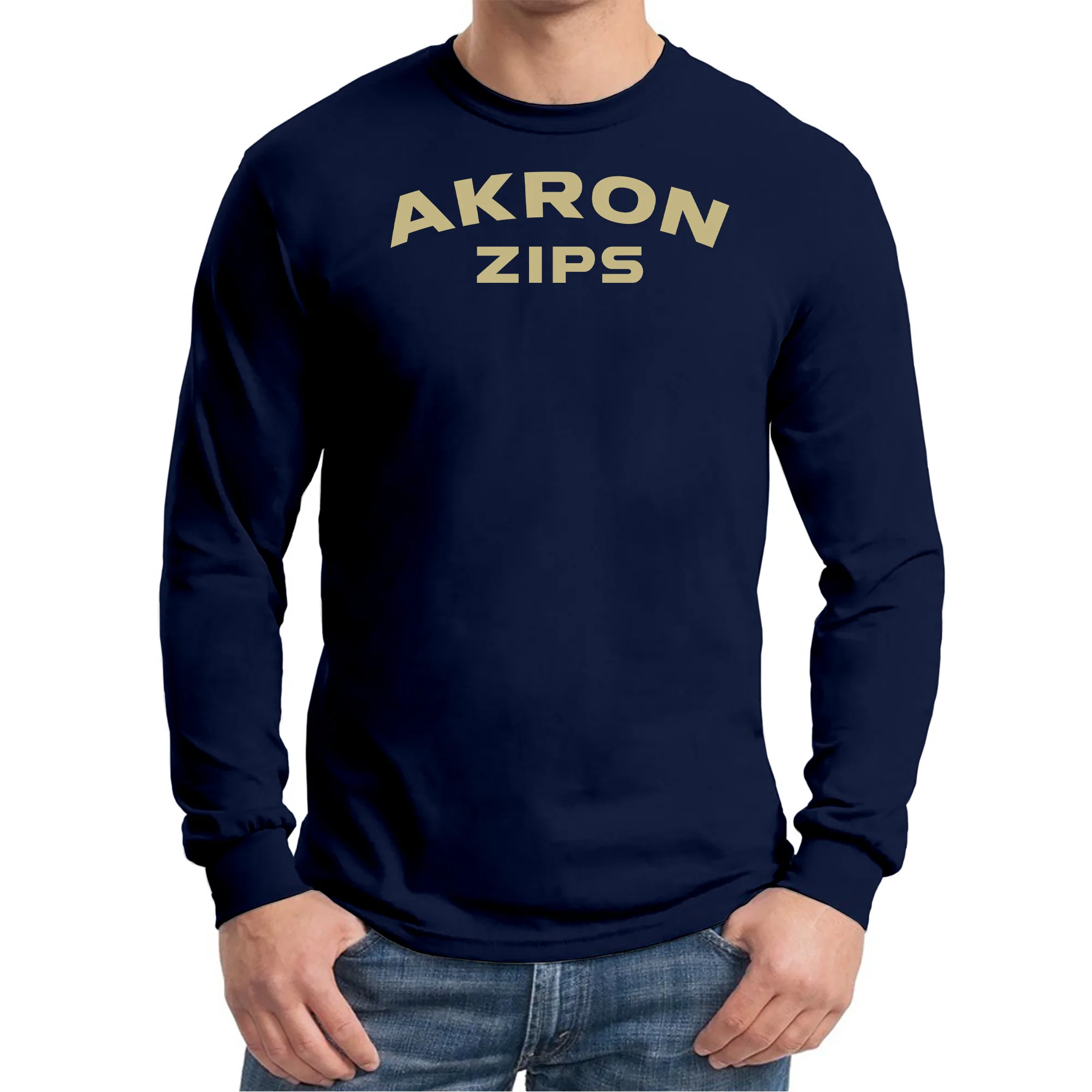 Akron Zips Arch Logo Long Sleeve T Shirt - Navy - Image 3