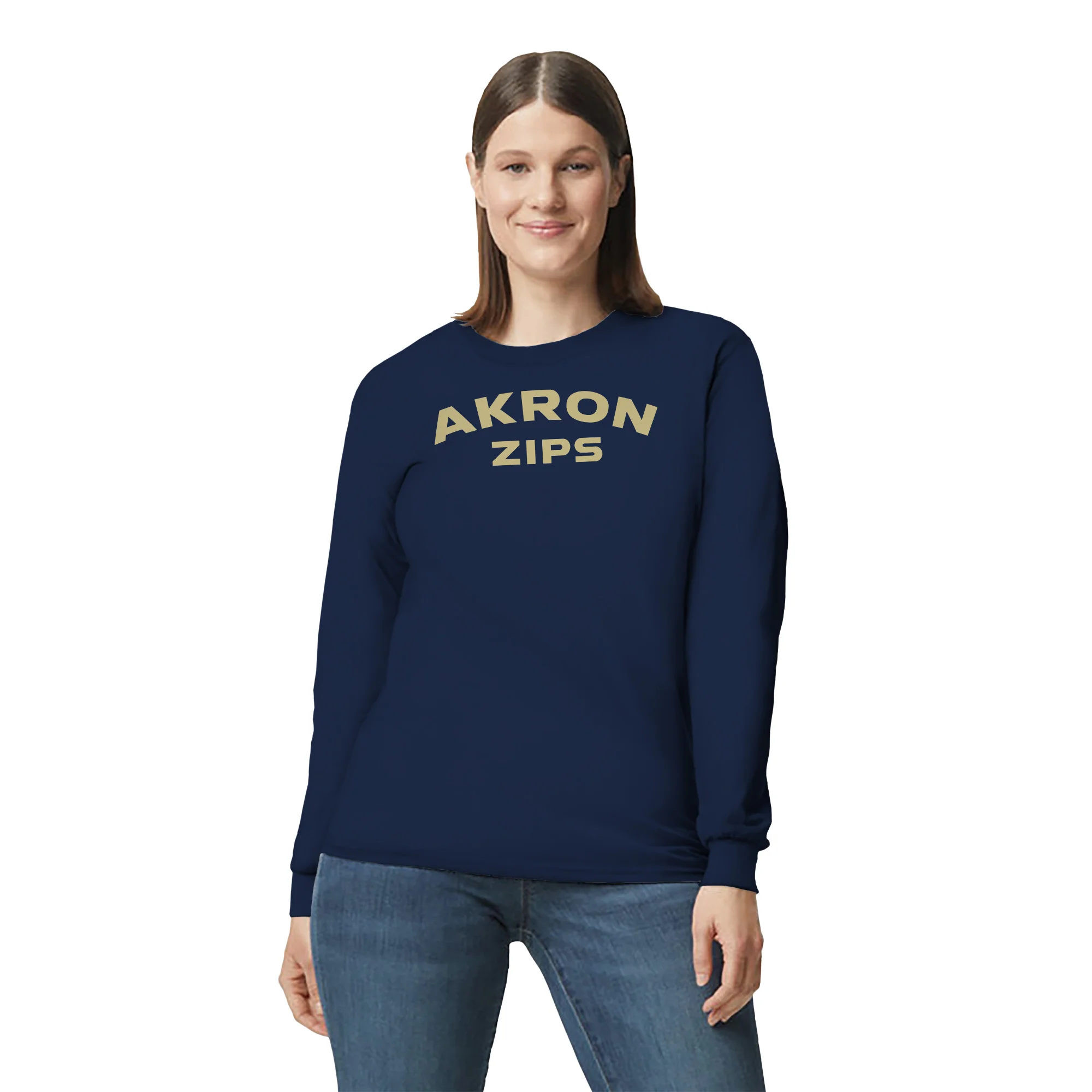 Akron Zips Arch Logo Long Sleeve T Shirt - Navy - Image 4