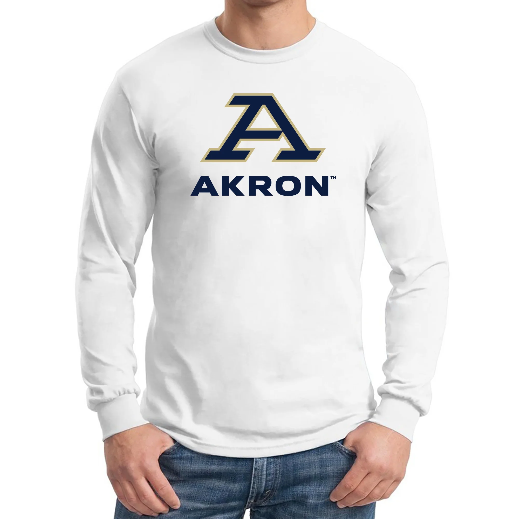 Akron Zips Primary Logo Long Sleeve T Shirt - White - Image 3