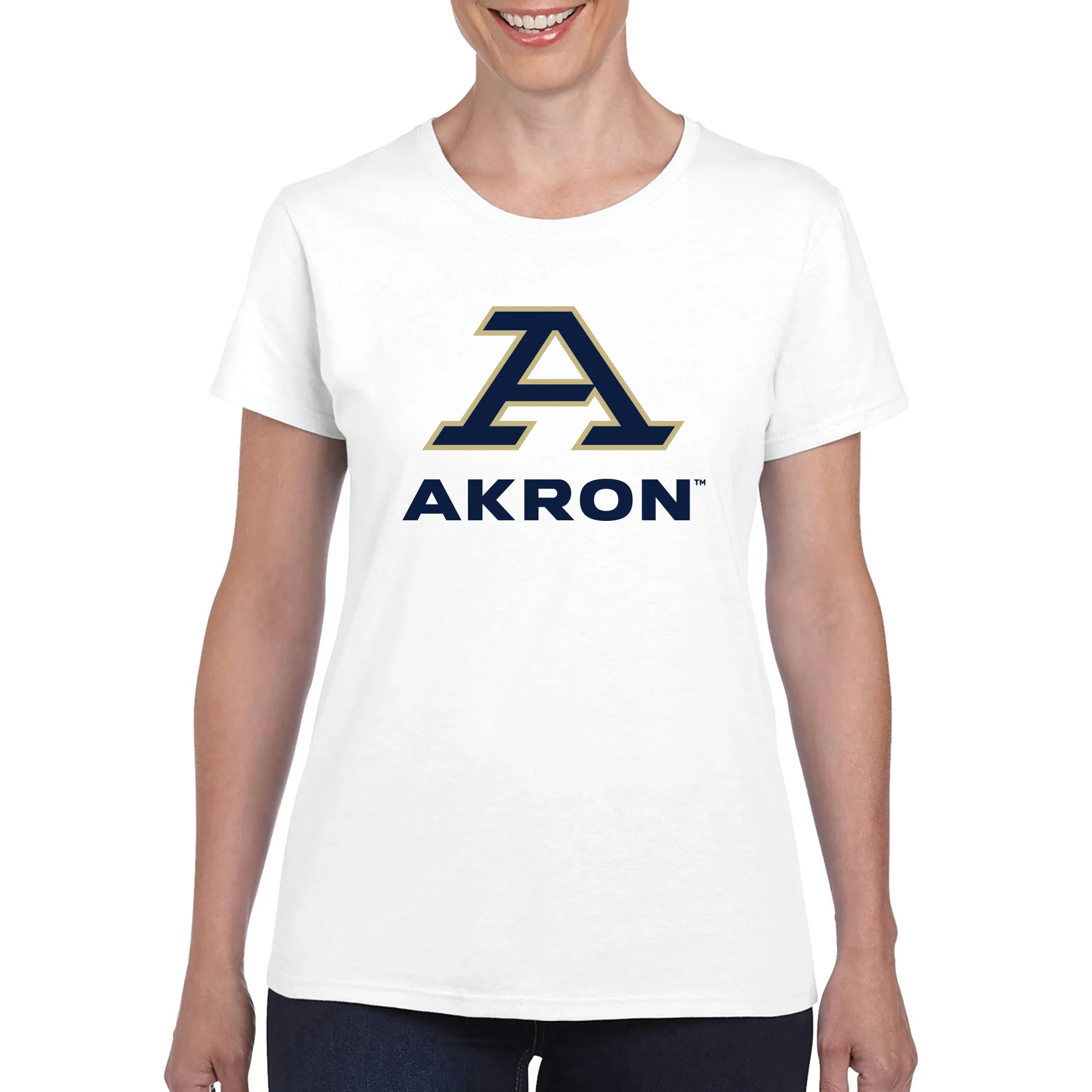 Akron Zips Primary Logo Women's T Shirt - White - Image 4
