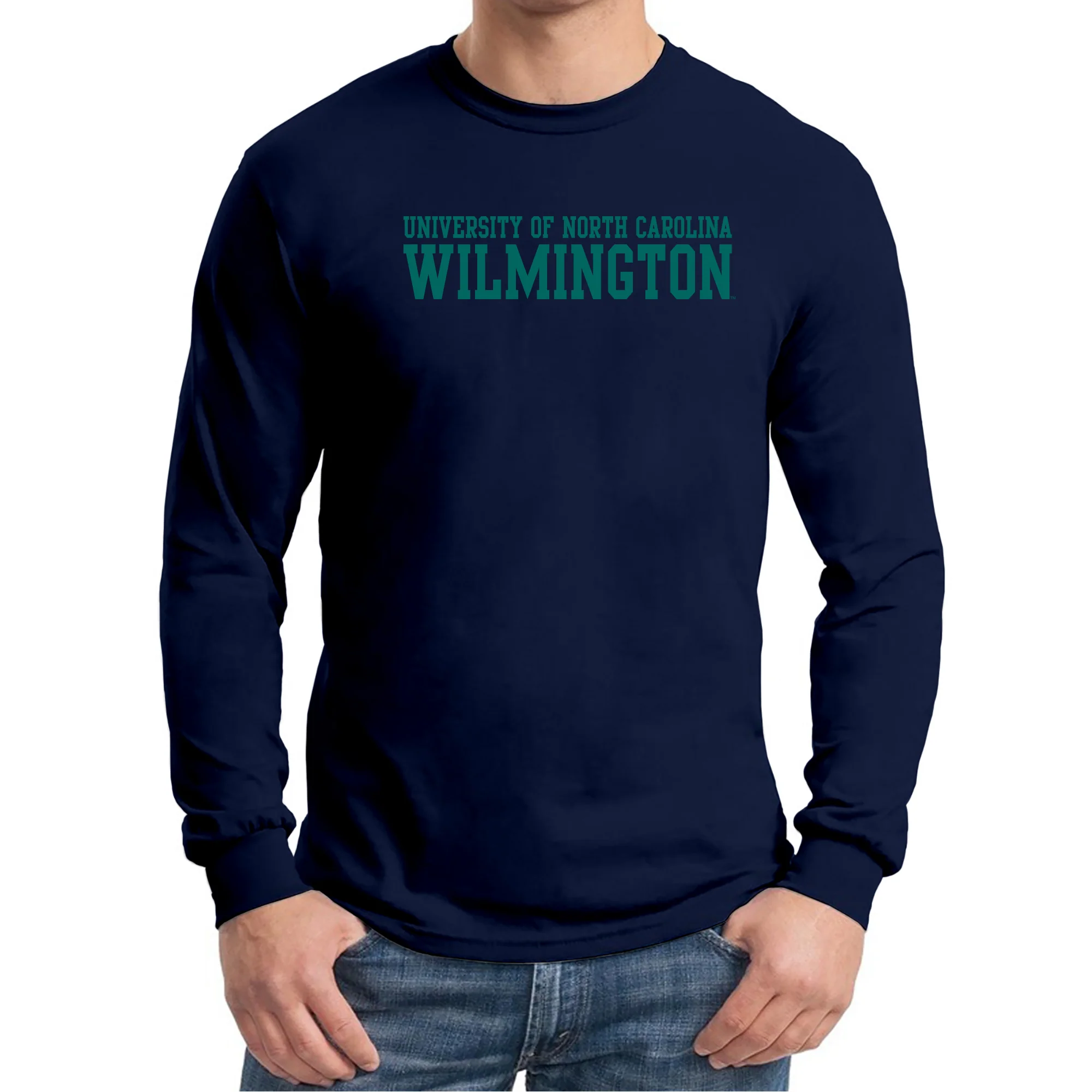 UNC Wilmington Seahawks Basic Block Long Sleeve T Shirt - Navy - Image 3