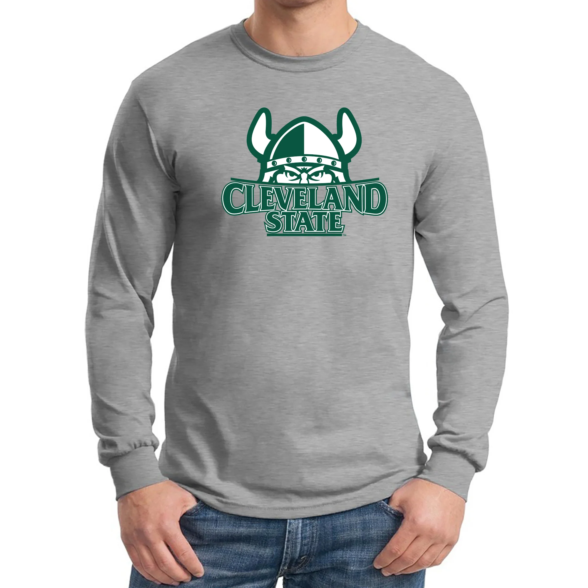 Cleveland State Vikings Primary Logo Long Sleeve T Shirt - Sport Grey - Image 3
