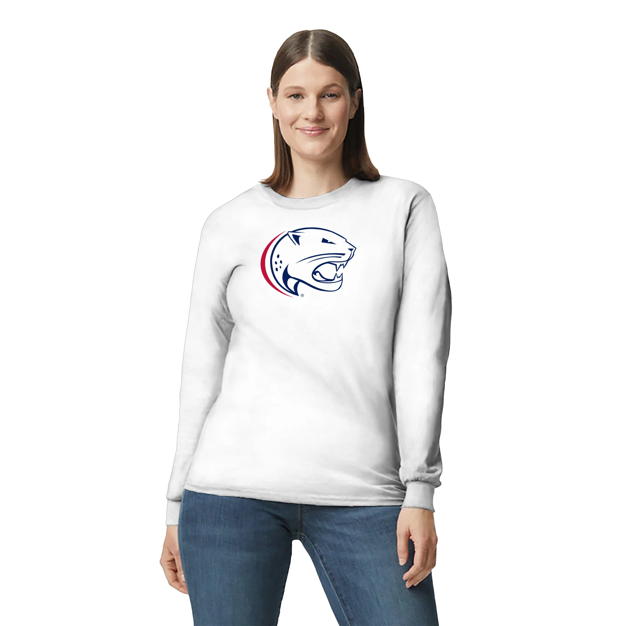 South Alabama Jaguars Primary Logo Long Sleeve T Shirt - White - Image 3