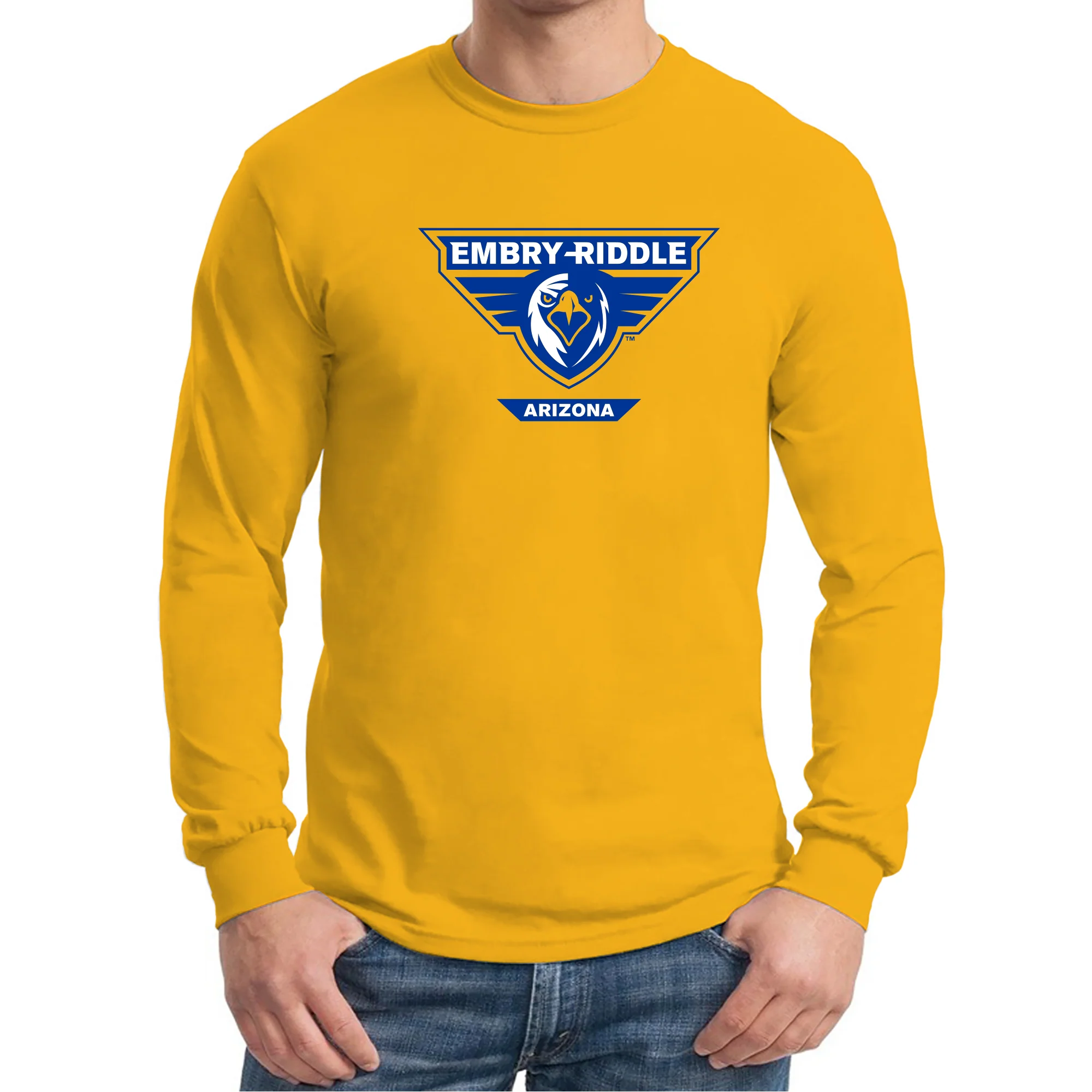 Embry-Riddle Aeronautical University Eagles Prescott Primary Logo Long Sleeve T Shirt - Gold - Image 3