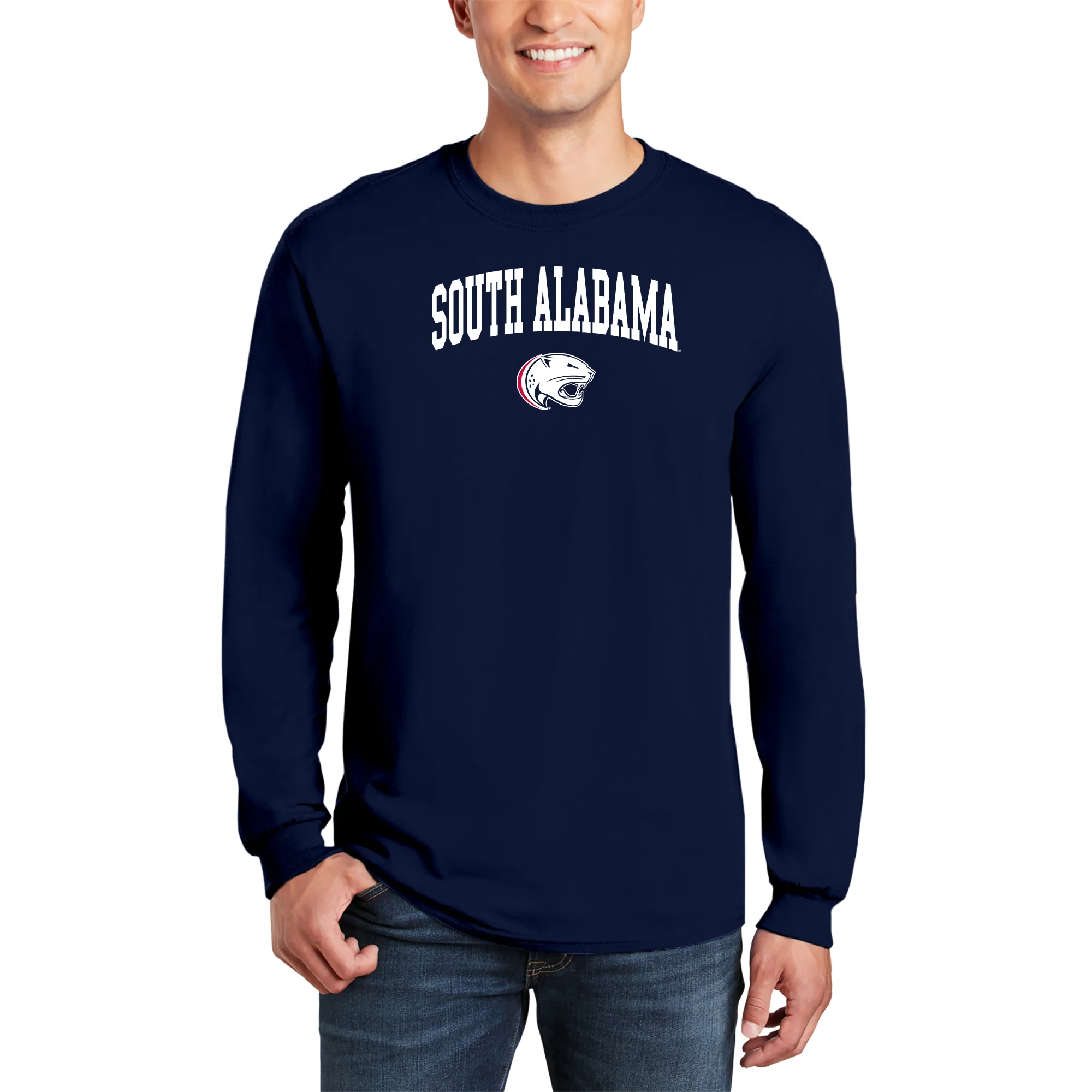 South Alabama Jaguars Arch Logo Long Sleeve T Shirt - Navy - Image 3