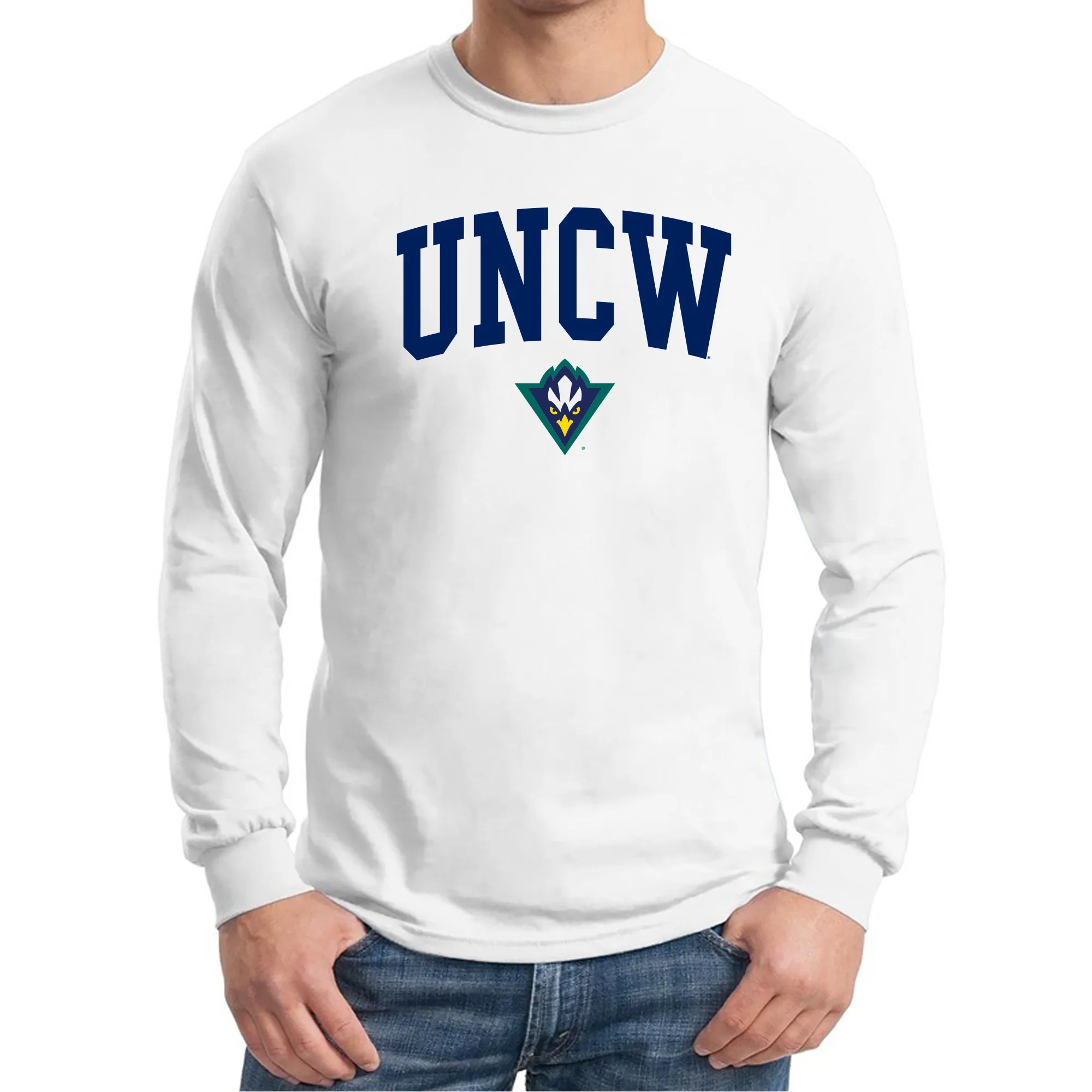 UNC Wilmington Seahawks Arch Logo Long Sleeve T Shirt - White - Image 3