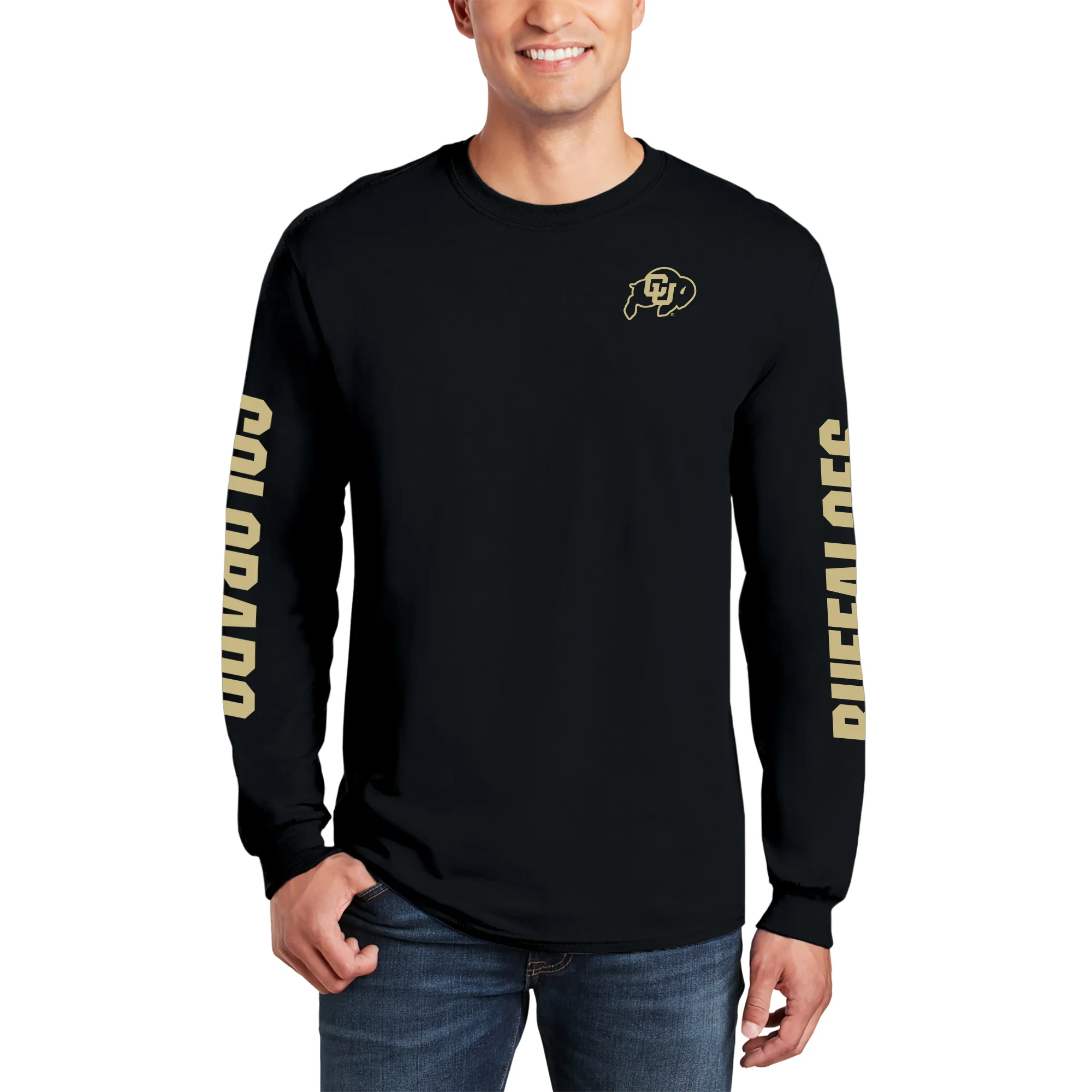 University of Colorado Buffaloes Double Sleeve Print Long Sleeve T Shirt - Black - Image 4