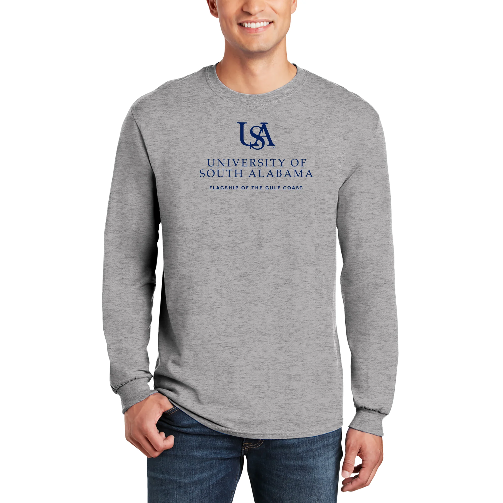 South Alabama Jaguars Institutional Logo Long Sleeve T Shirt - Sport Grey - Image 3