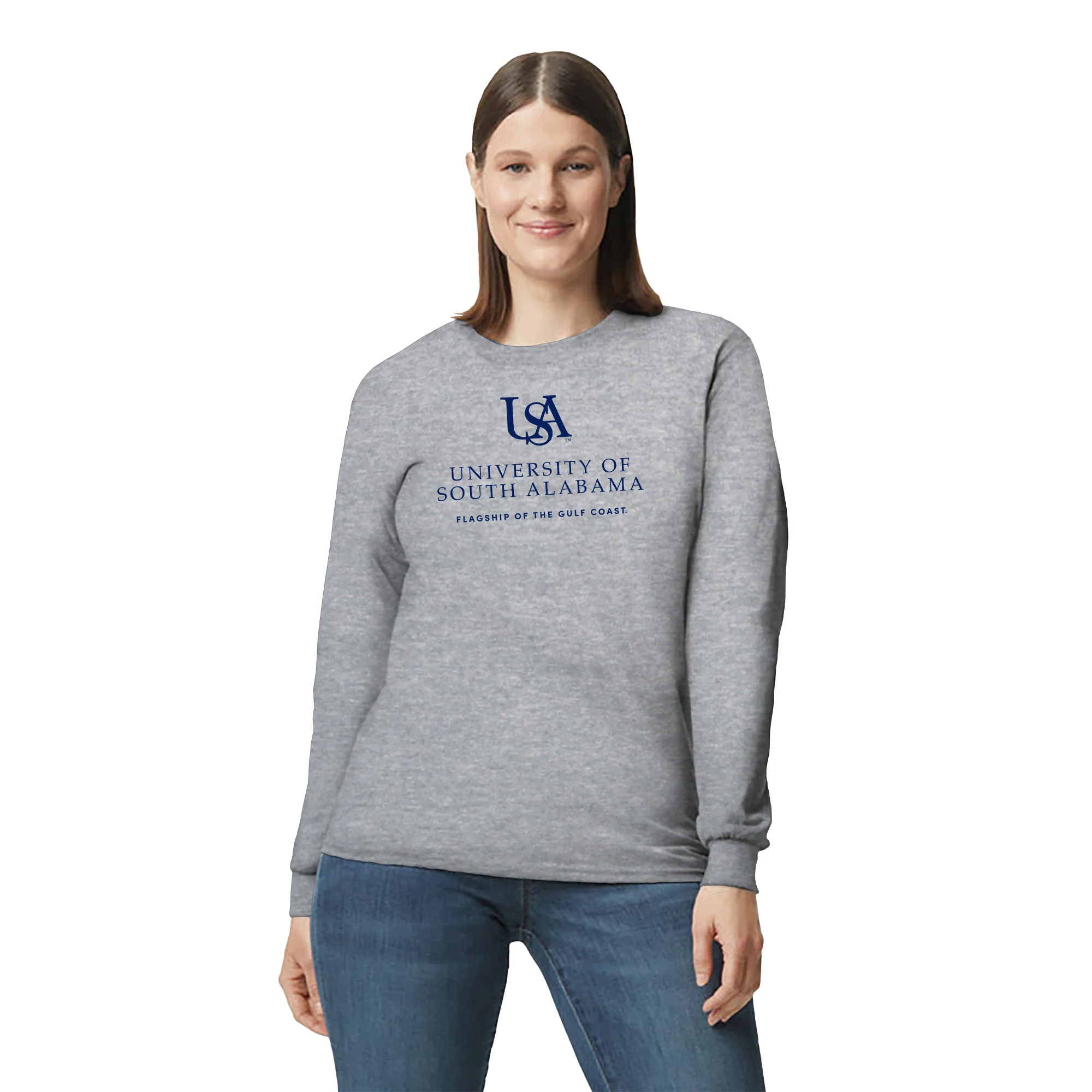 South Alabama Jaguars Institutional Logo Long Sleeve T Shirt - Sport Grey - Image 4