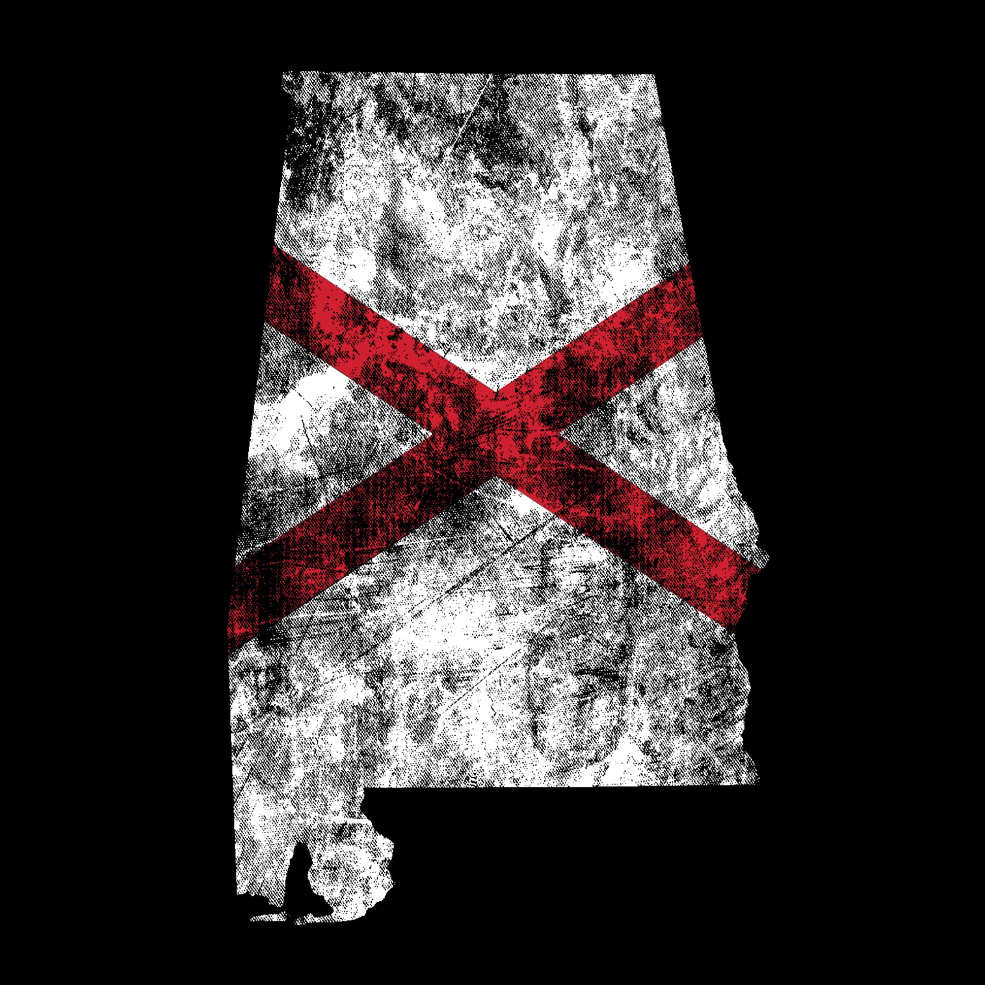 Alabama Distressed State Flag Outline NLA T-Shirt - Black - Image 2