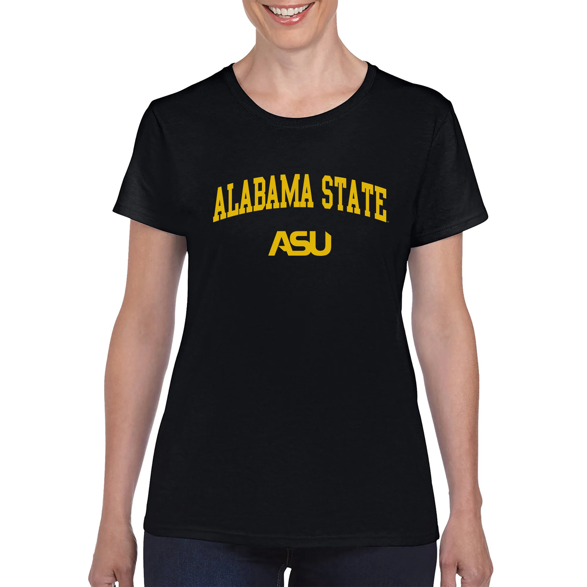 Alabama State University Hornets Arch Logo Women's Short Sleeve T Shirt - Black - Image 3