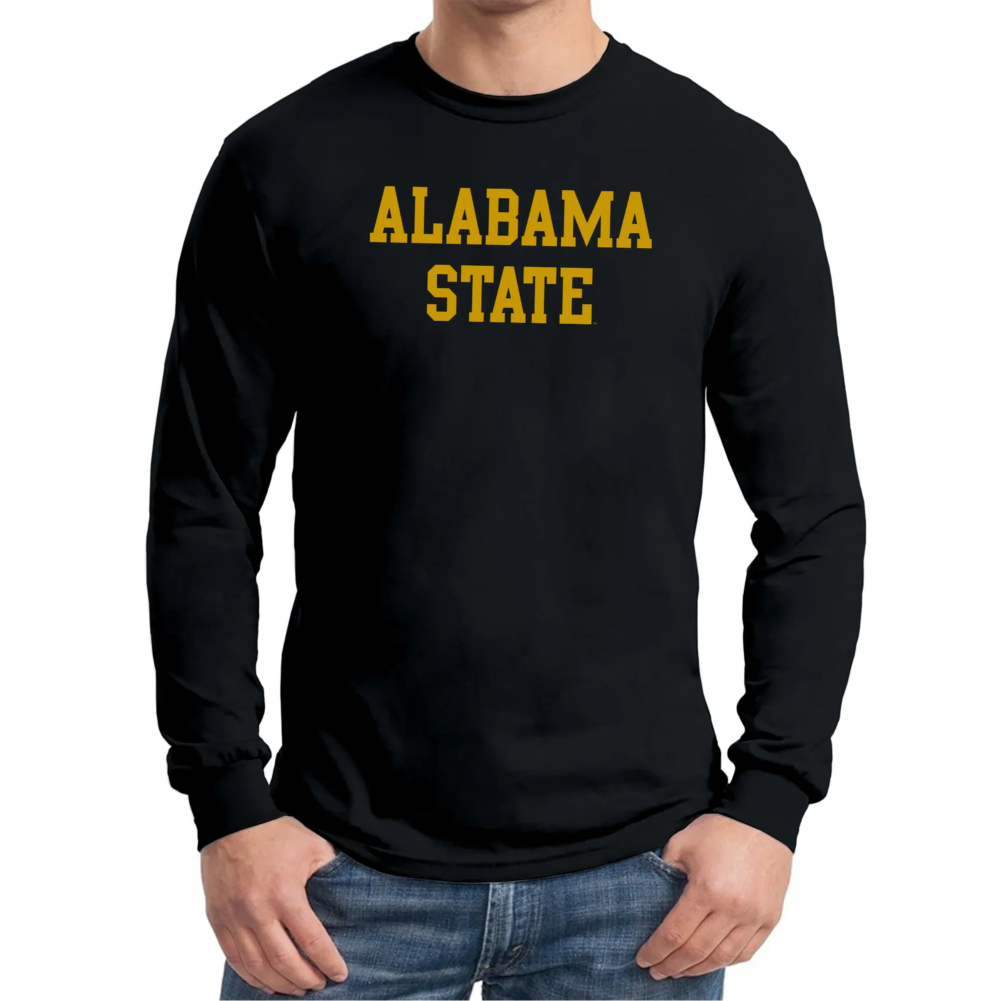 Alabama State University Hornets Basic Block Long Sleeve T Shirt - Black - Image 3