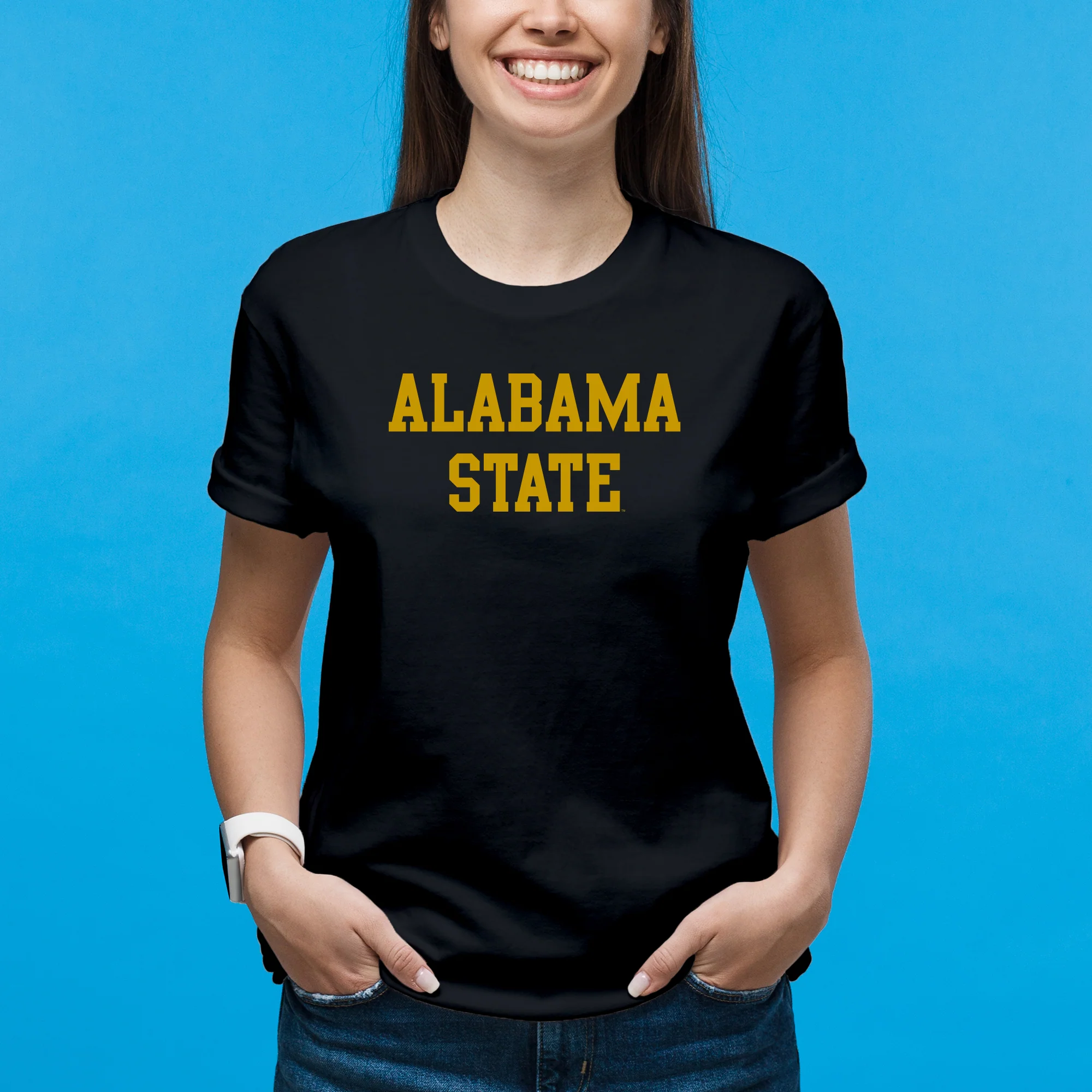Alabama State University Hornets Basic Block Short Sleeve T Shirt - Black - Image 4