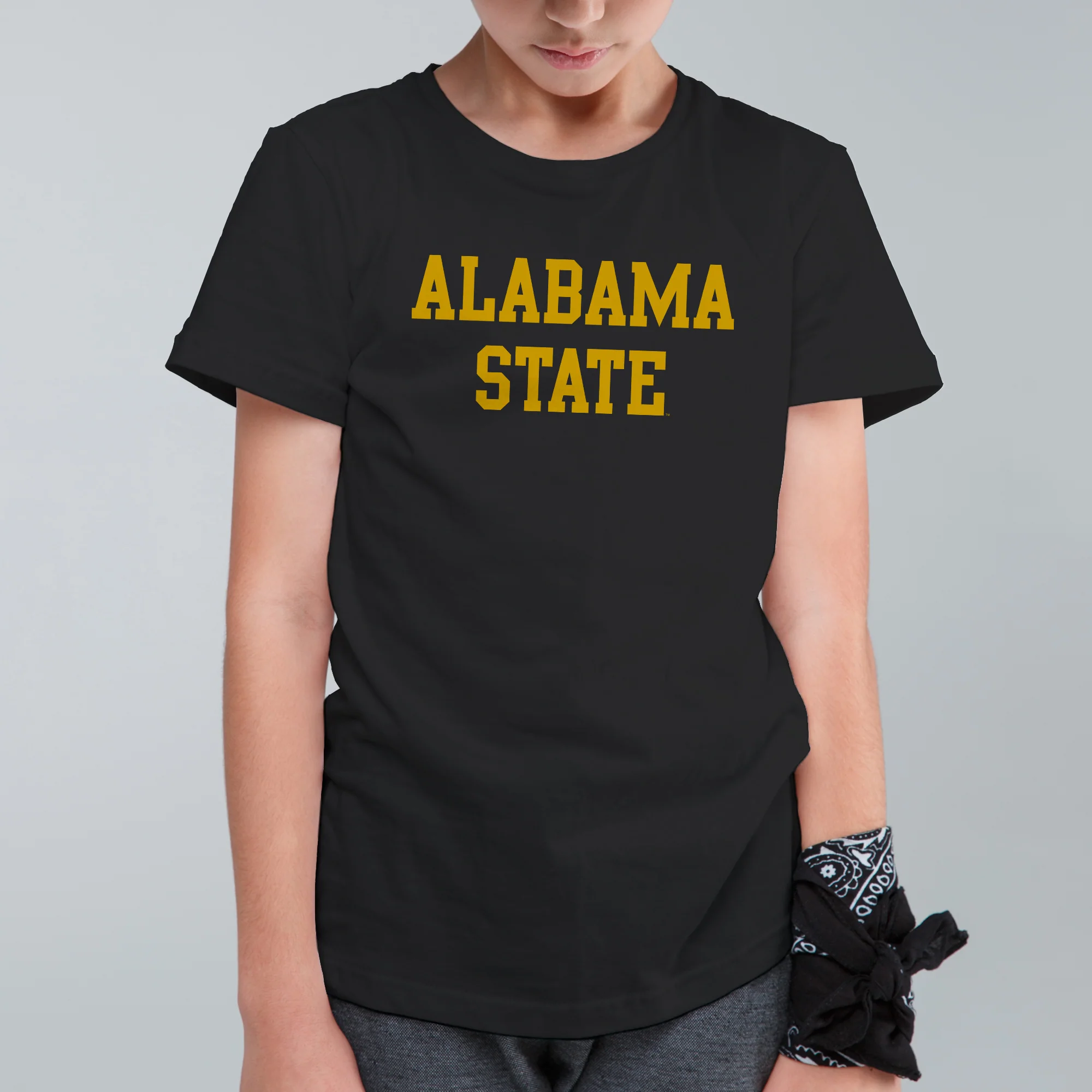 Alabama State University Hornets Basic Block Youth Short Sleeve T Shirt - Black - Image 3