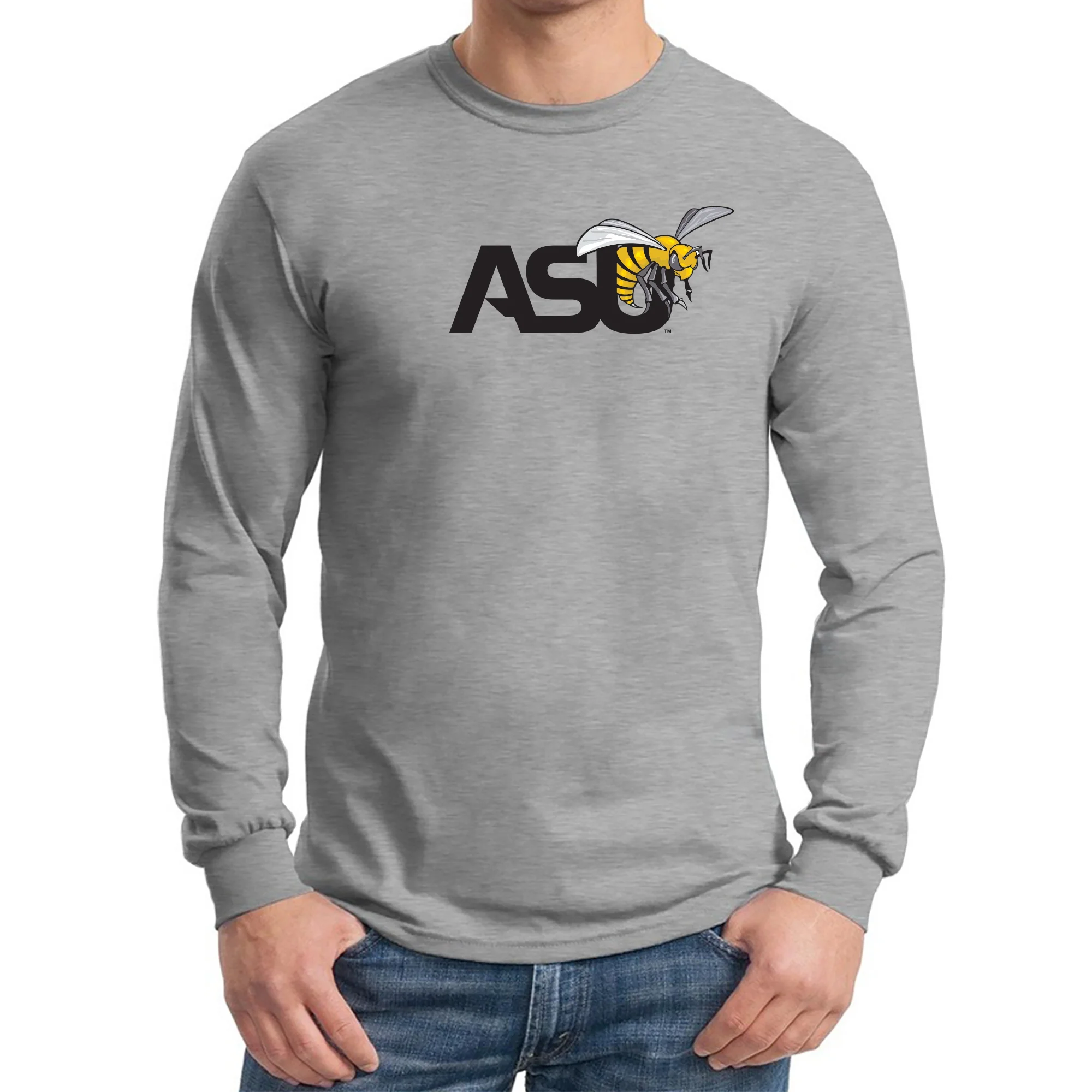 Alabama State University Hornets Primary Logo Long Sleeve T Shirt - Sport Grey - Image 3