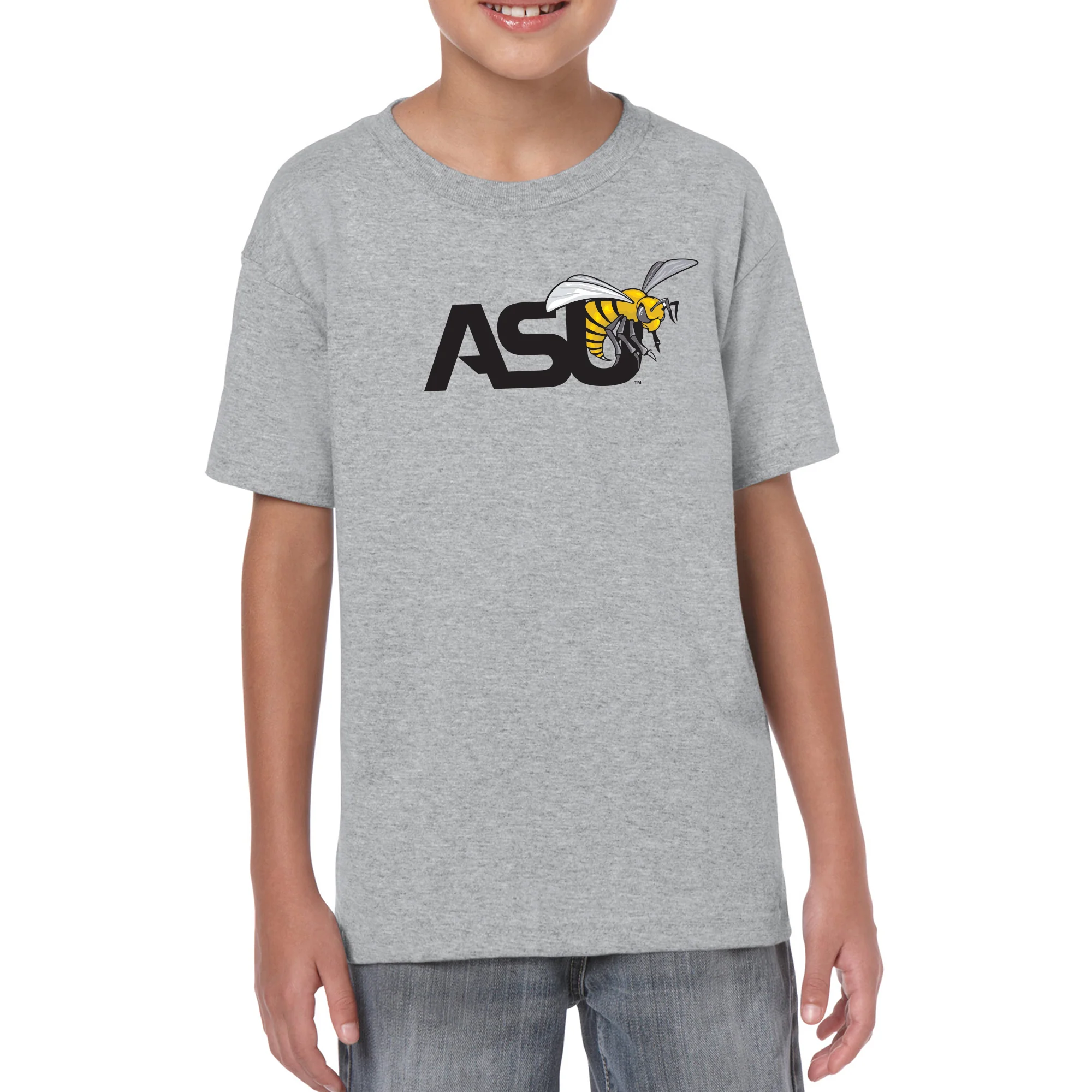Alabama State University Hornets Primary Logo Youth Short Sleeve T Shirt - Sport Grey - Image 3