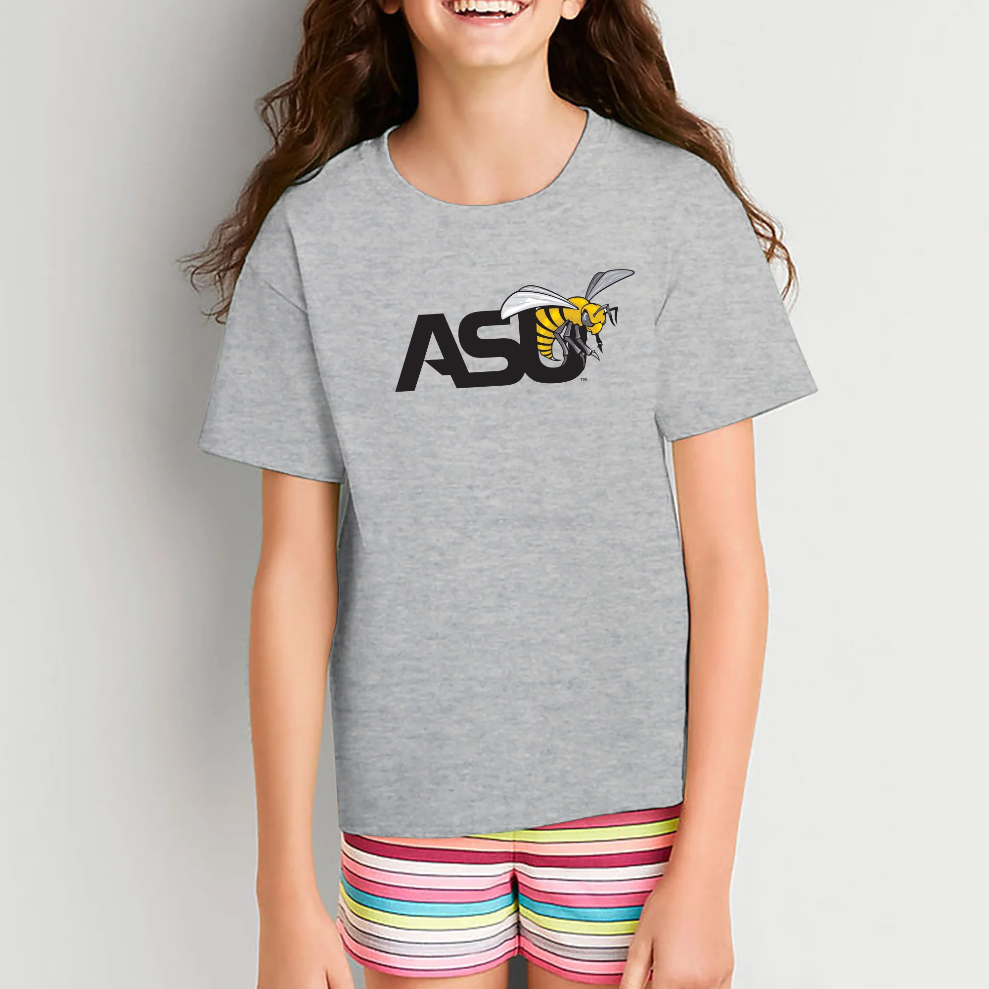 Alabama State University Hornets Primary Logo Youth Short Sleeve T Shirt - Sport Grey - Image 4