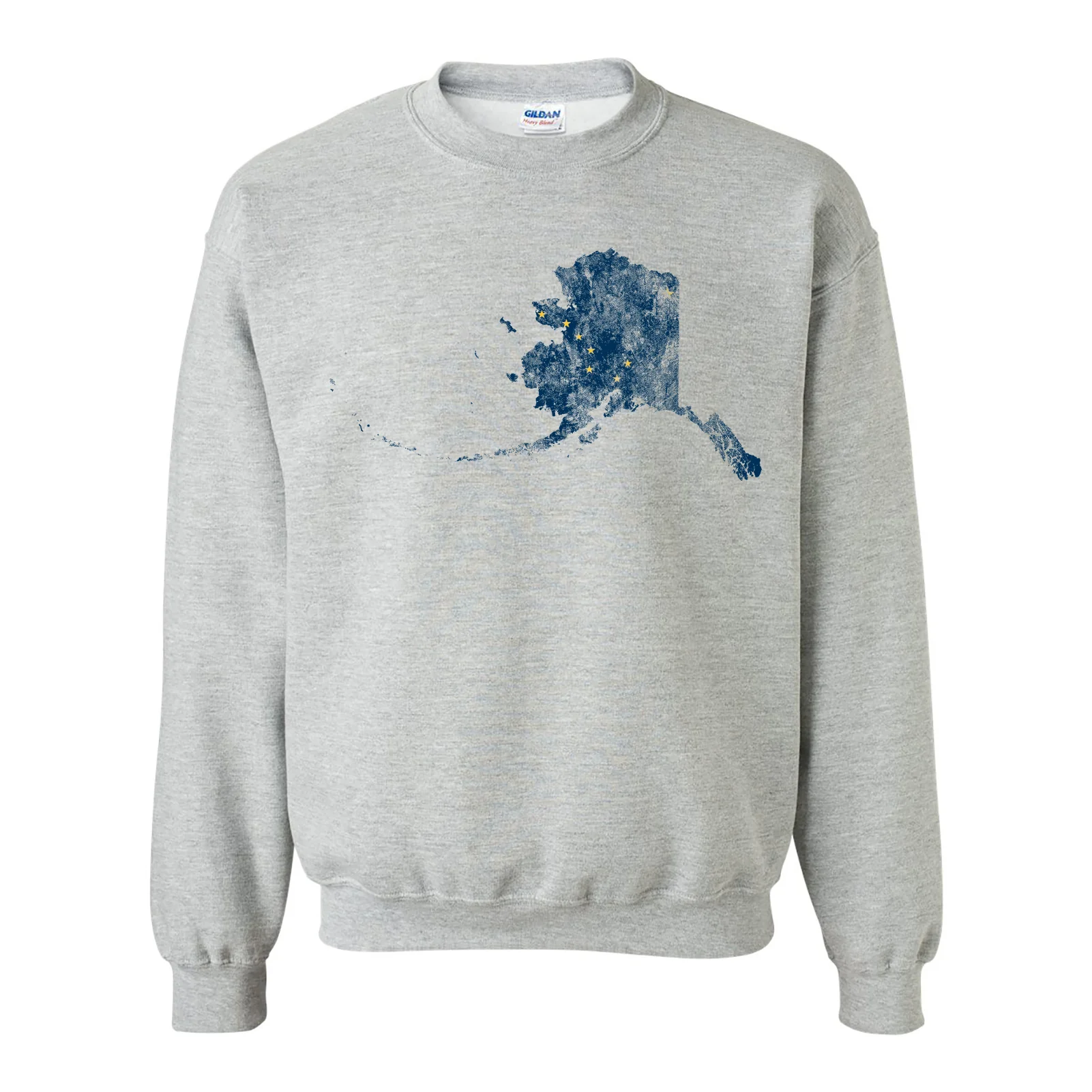 Alaska Distressed State Flag Outline Crewneck Sweatshirt - Sport Grey