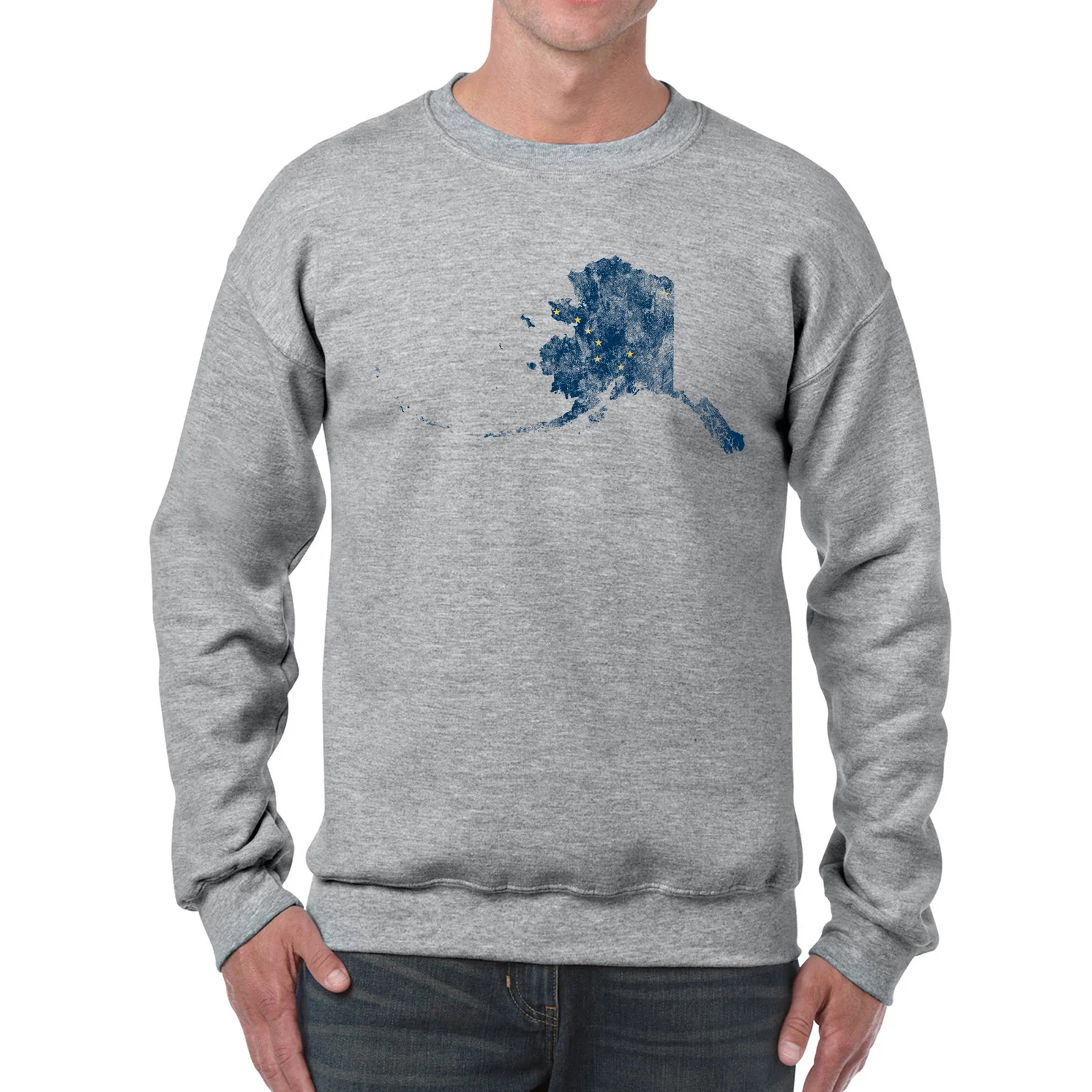 Alaska Distressed State Flag Outline Crewneck Sweatshirt - Sport Grey - Image 3