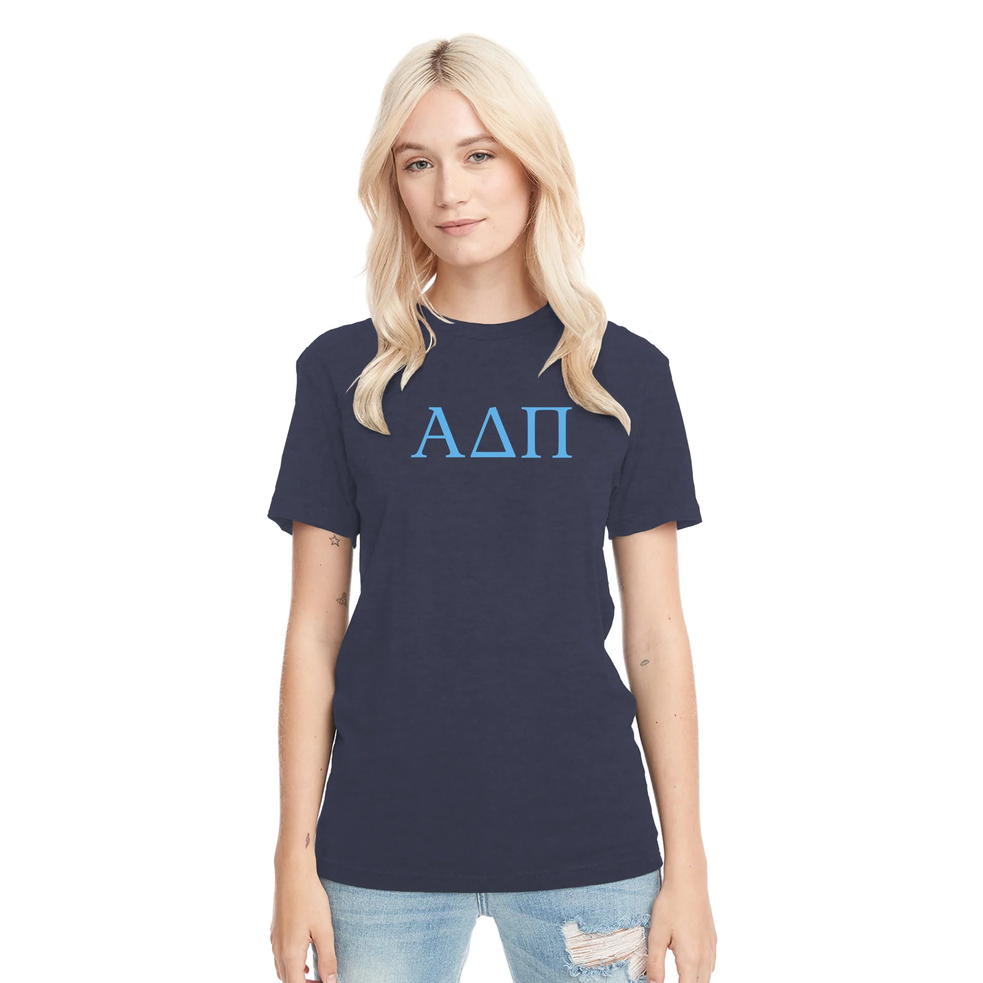 Alpha Delta Pi Greek Letter Block NLA Triblend T-Shirt - Vintage Navy - Image 3