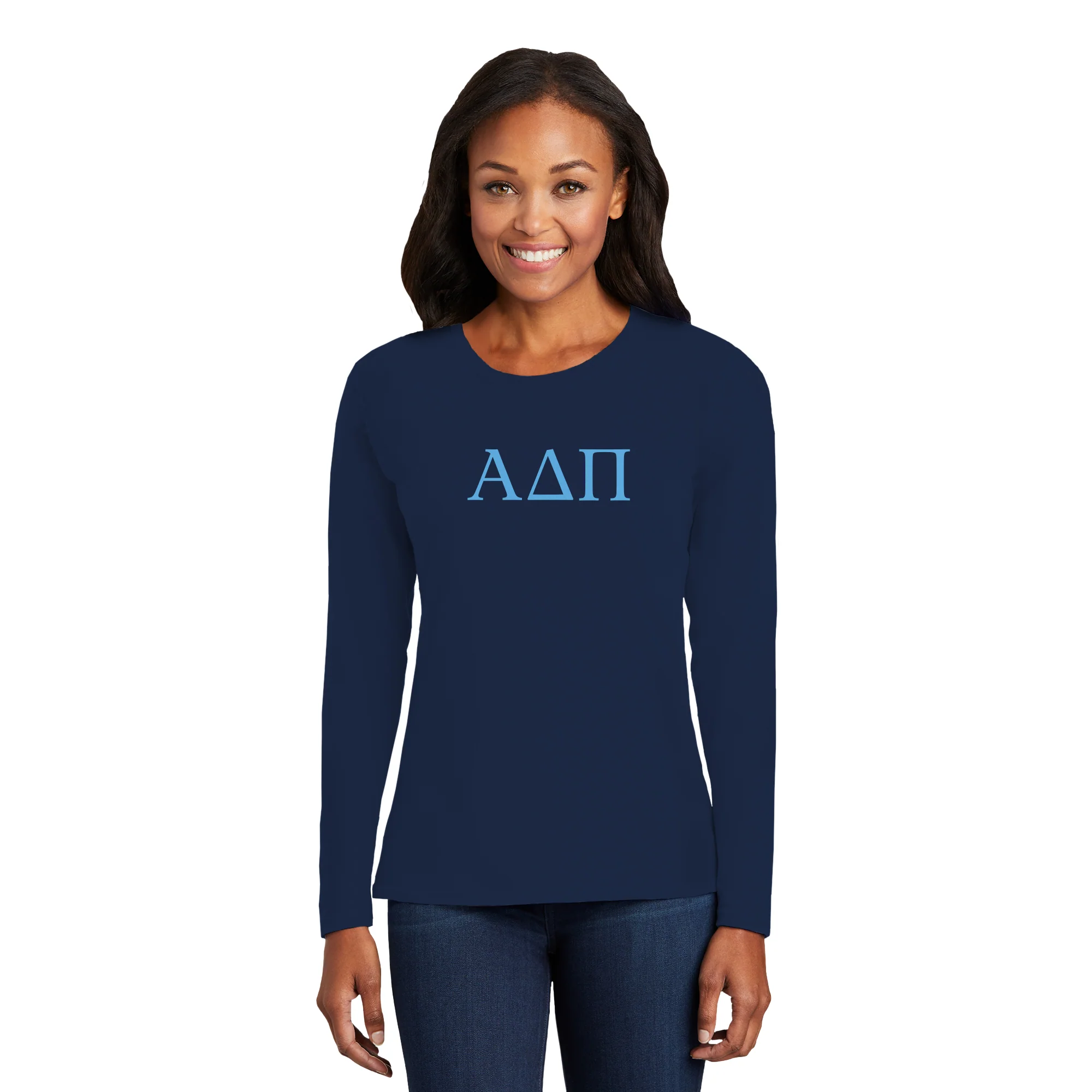 Alpha Delta Pi Greek Letter Block Womens Long Sleeve - Navy - Image 3