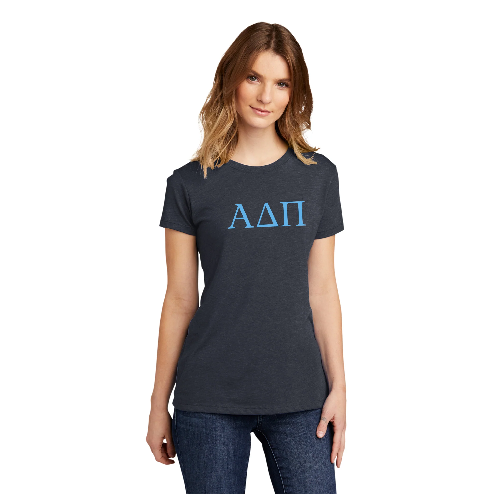 Alpha Delta Pi Greek Letter Block Womens NLA Triblend T-Shirt - Vintage Navy - Image 3