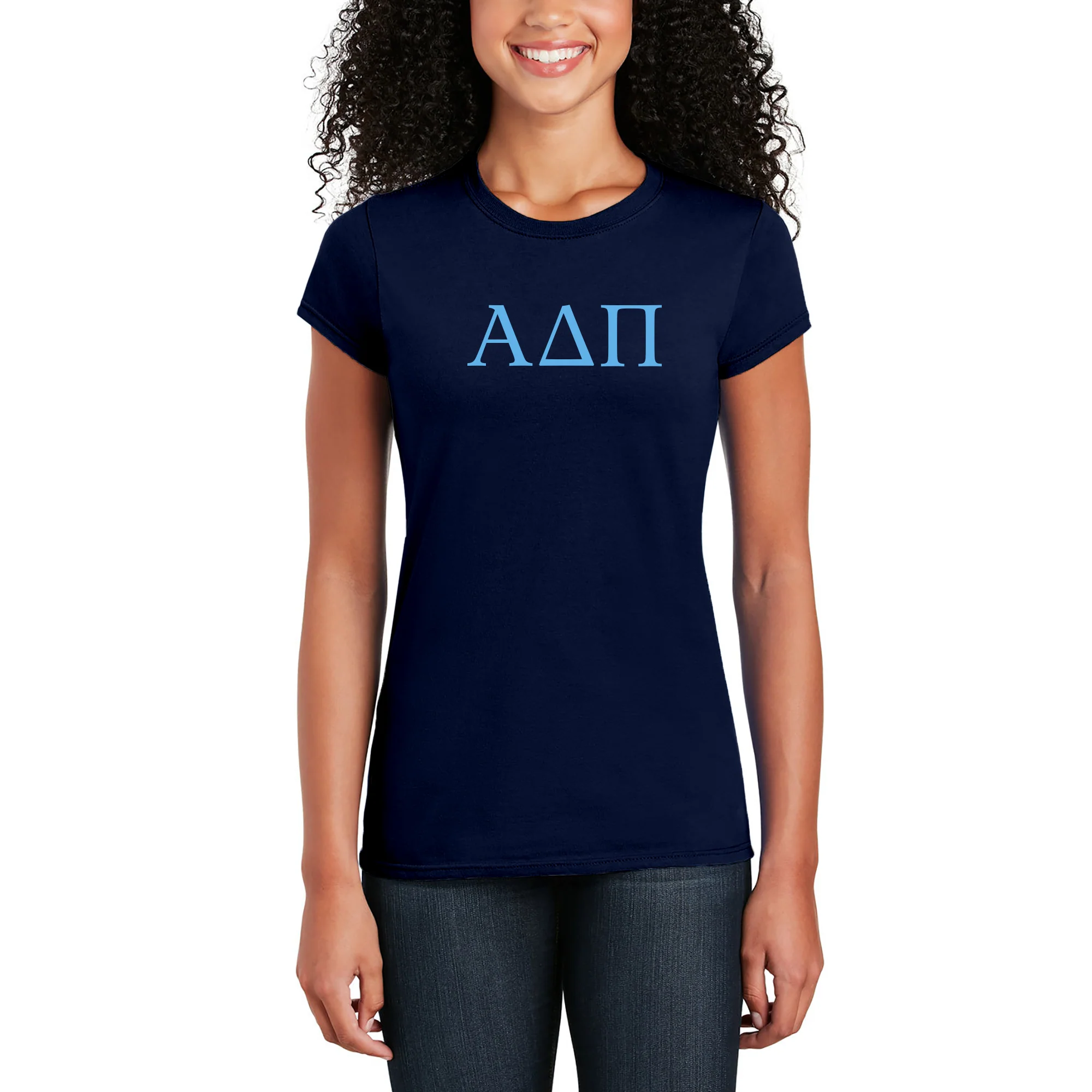 Alpha Delta Pi Greek Letter Block Womens T-Shirt - Image 4