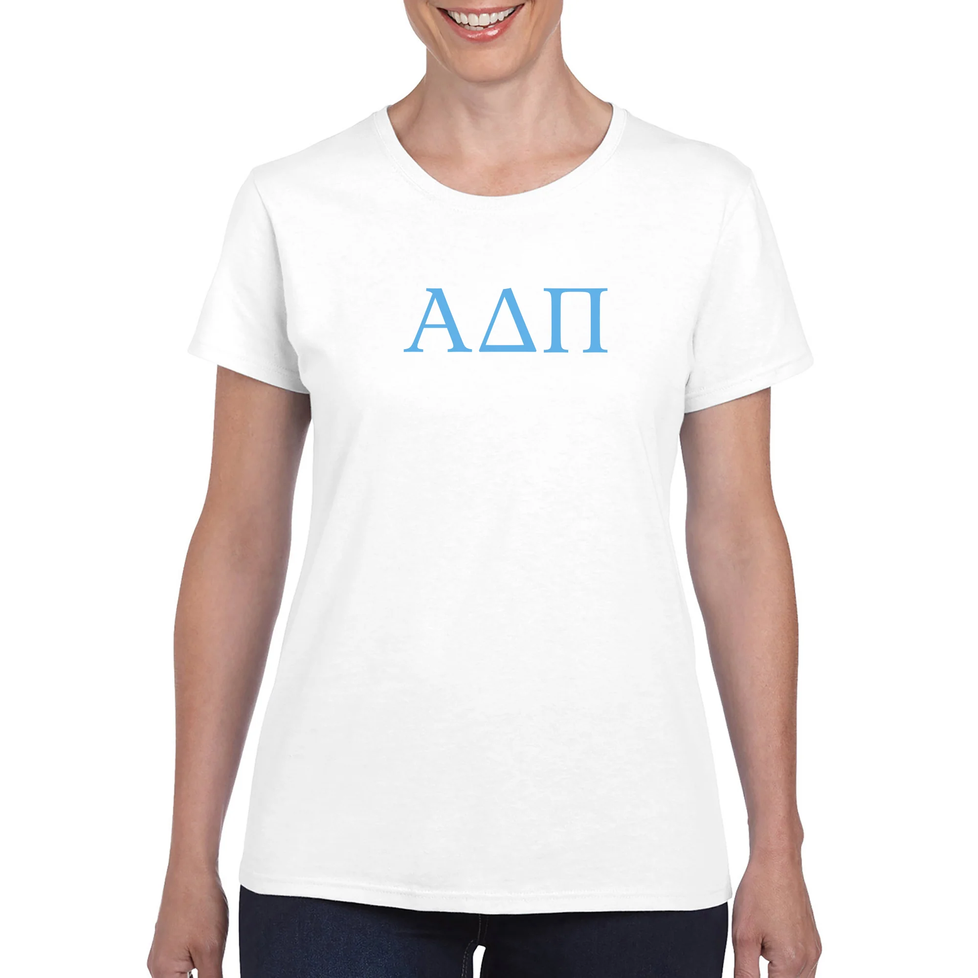 Alpha Delta Pi Greek Letter Block Womens T-Shirt - Image 6