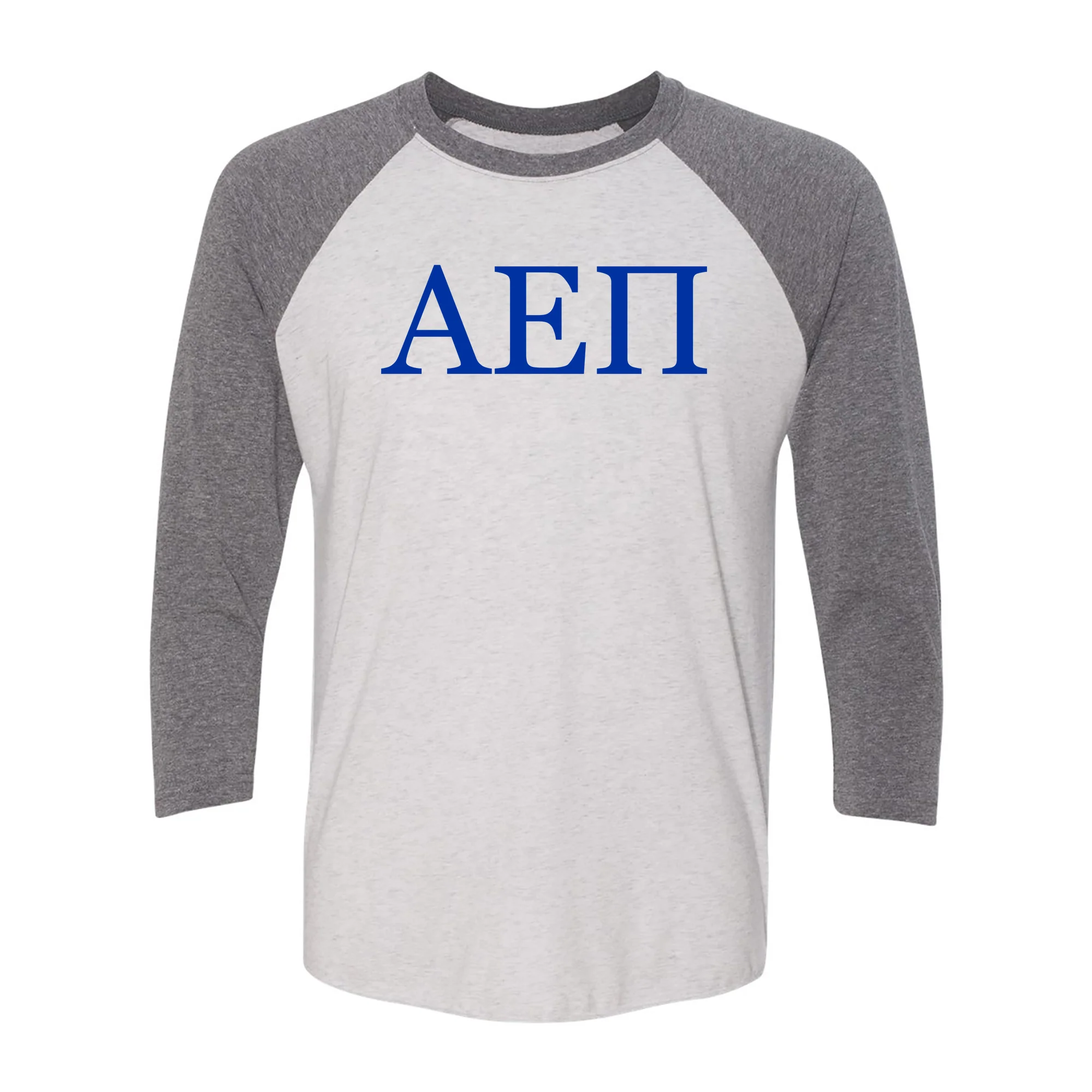 Alpha Epsilon Pi Greek Letter Block Raglan - Heather White/Premium Heather