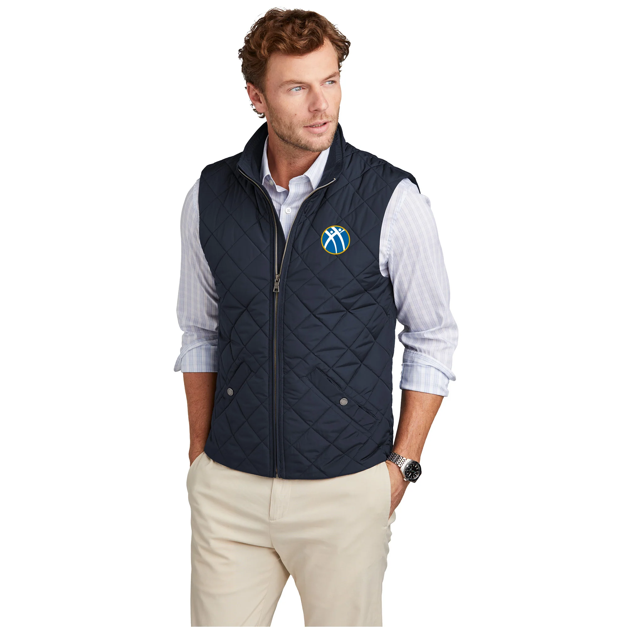 Alpha Kappa Psi Primary Logo LC Brooks Brothers Quilted Vest - Night Navy - Image 3