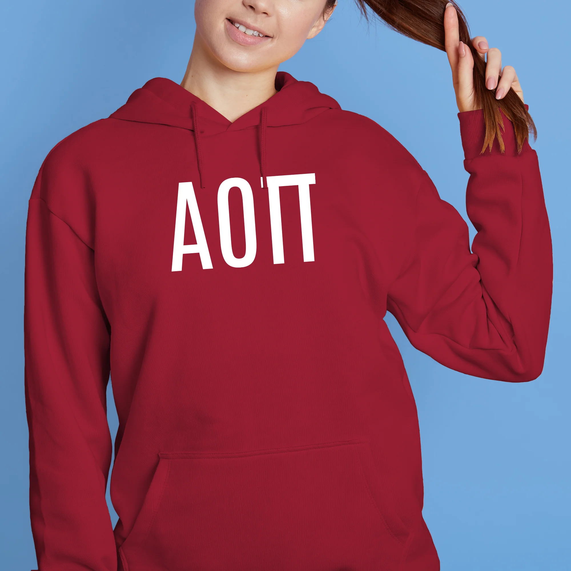 Alpha Omicron Pi Greek Letter Block Hoodie - Cardinal - Image 3