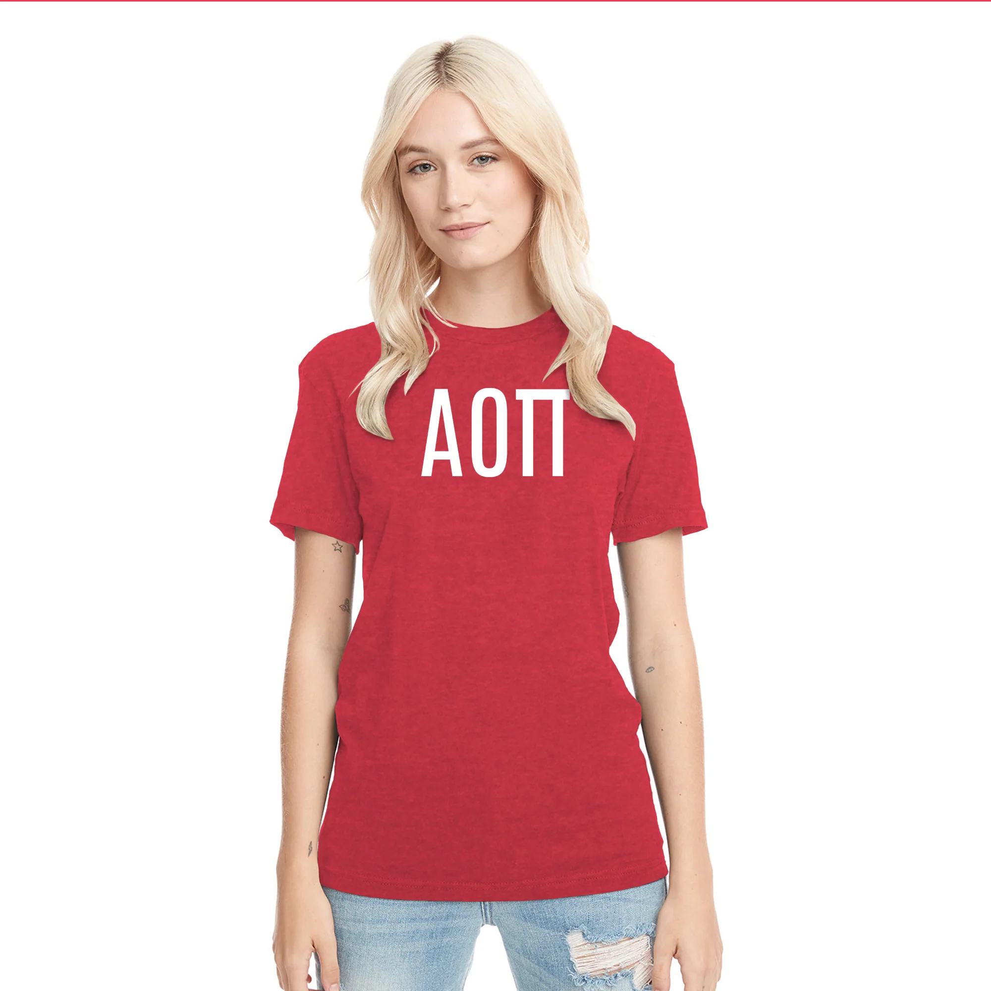 Alpha Omicron Pi Greek Letter Block NLA Triblend T-Shirt - Vintage Red - Image 3