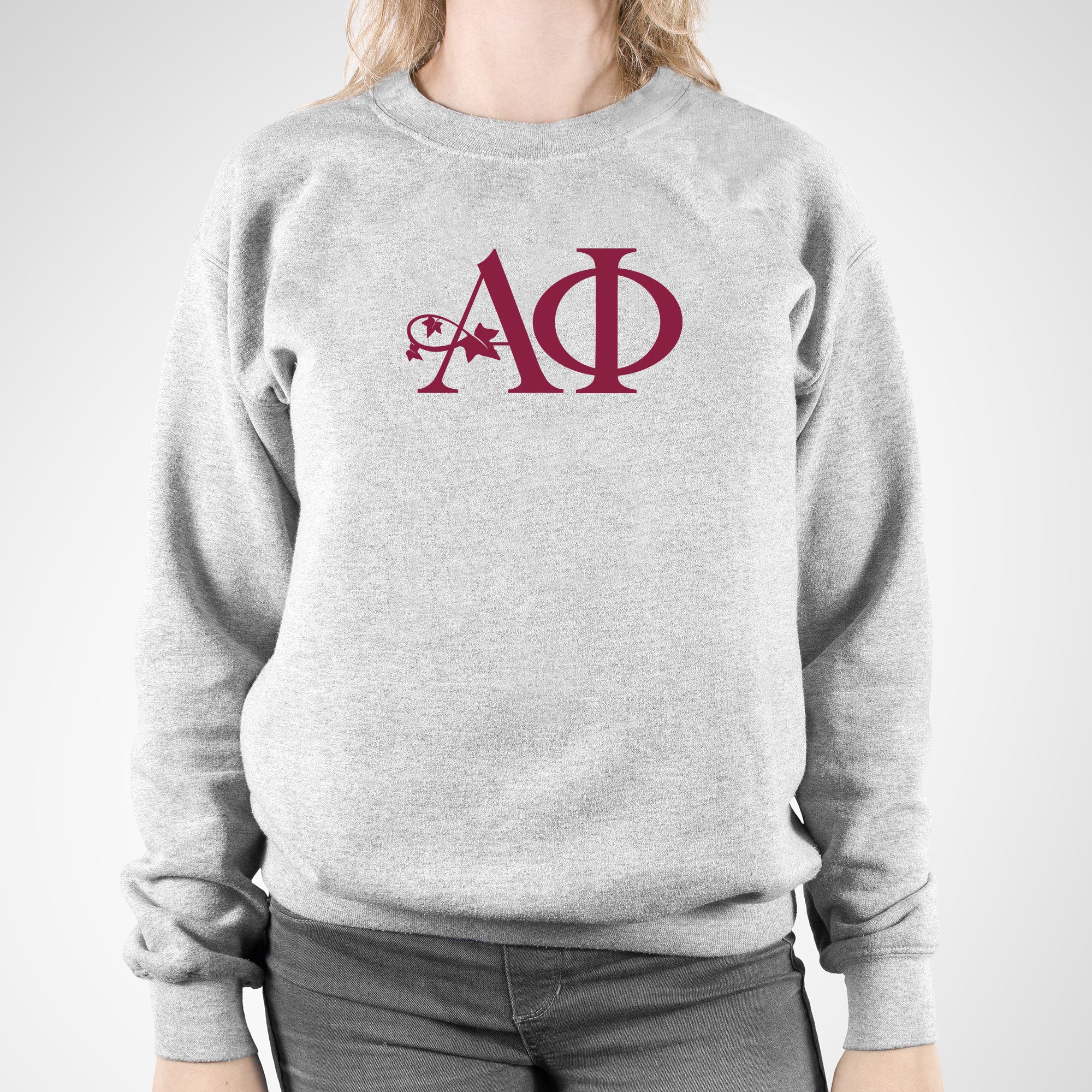Alpha Phi Greek Letter Block Crewneck Sweatshirt - Sport Grey - Image 3