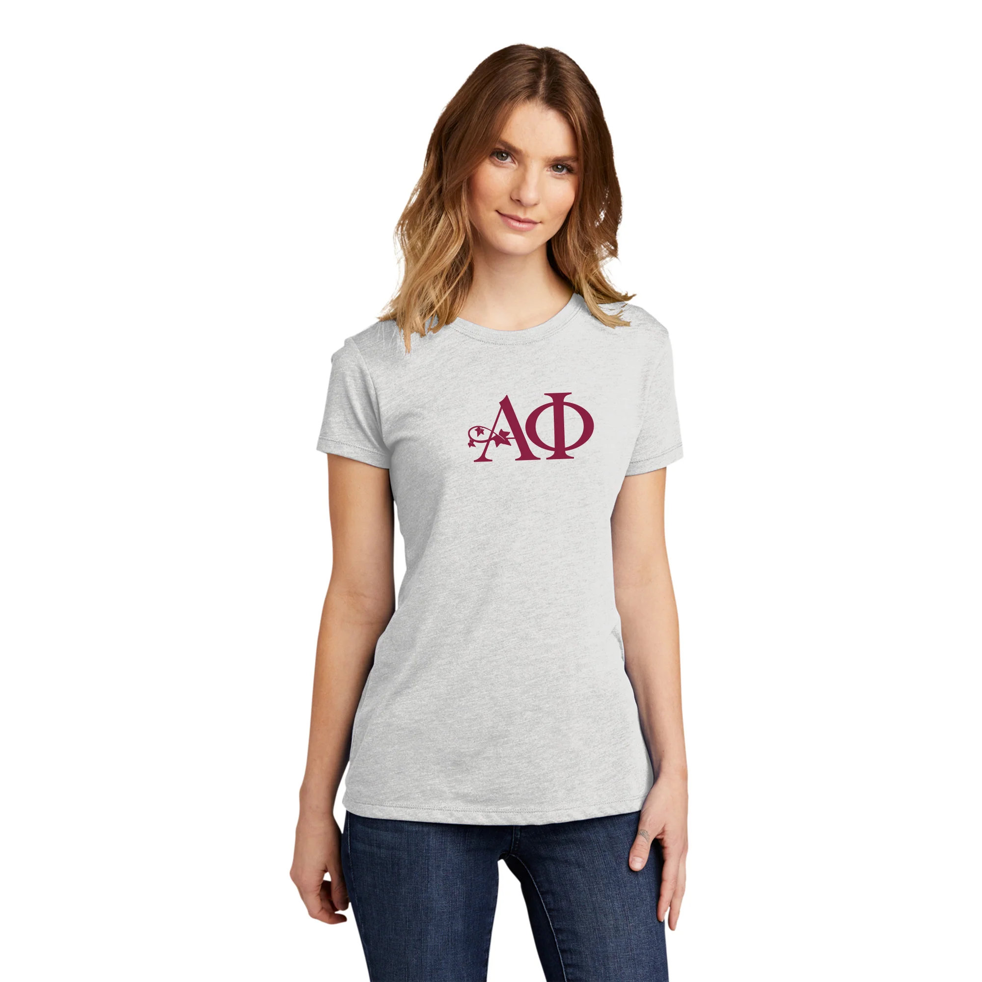 Alpha Phi Greek Letter Block Womens NLA Triblend T-Shirt - Heather White - Image 3