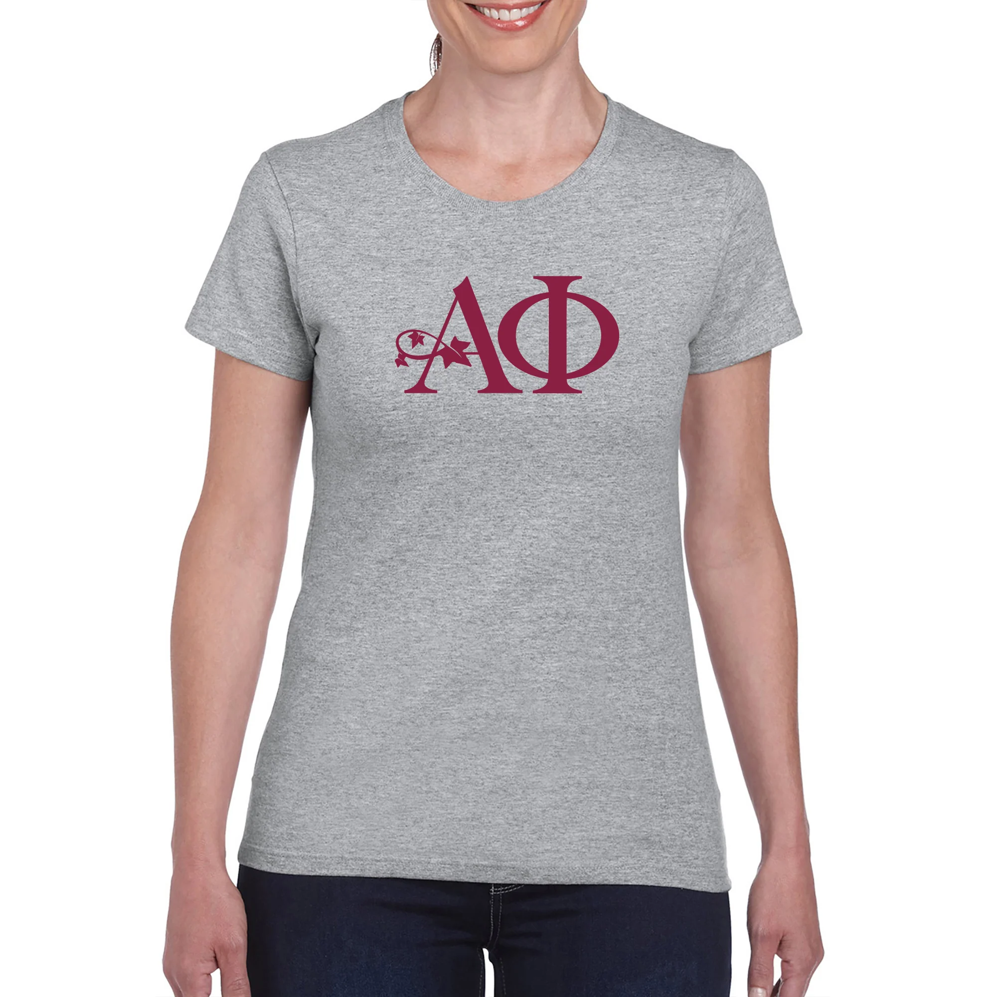 Alpha Phi Greek Letter Block Womens T-Shirt - Image 4