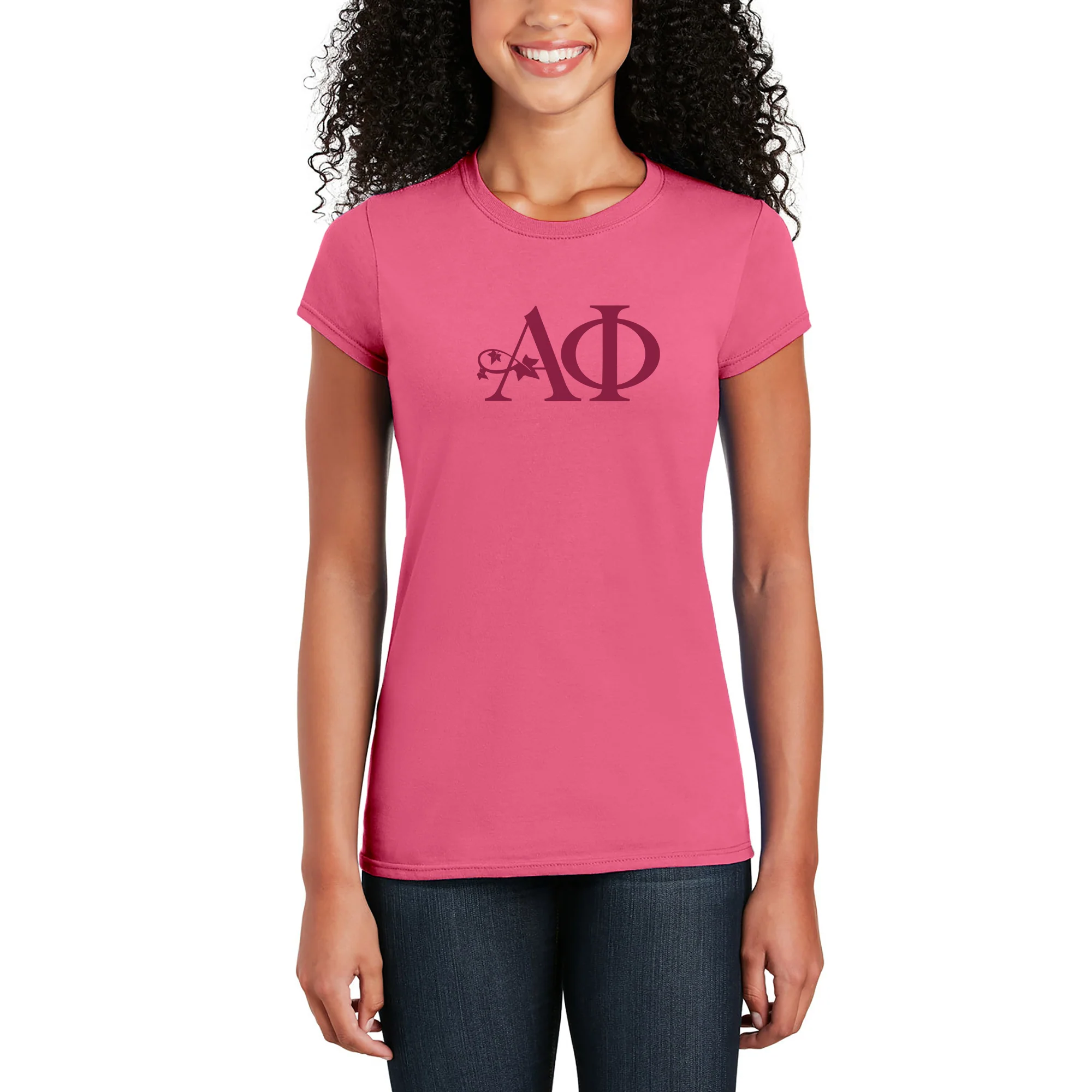Alpha Phi Greek Letter Block Womens T-Shirt - Image 6