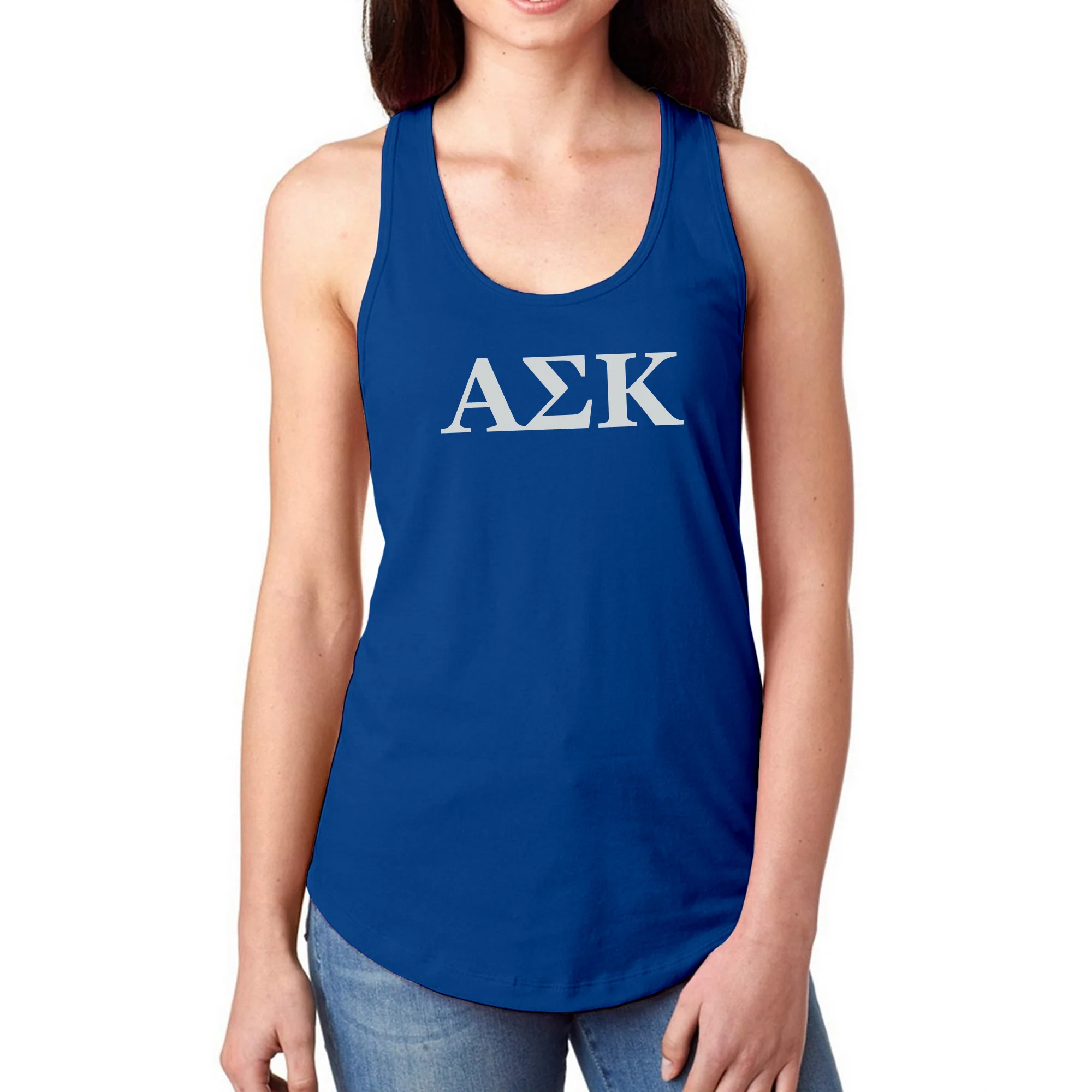 Alpha Sigma Kappa Greek Letter Block Racerback Tank - Royal - Image 3