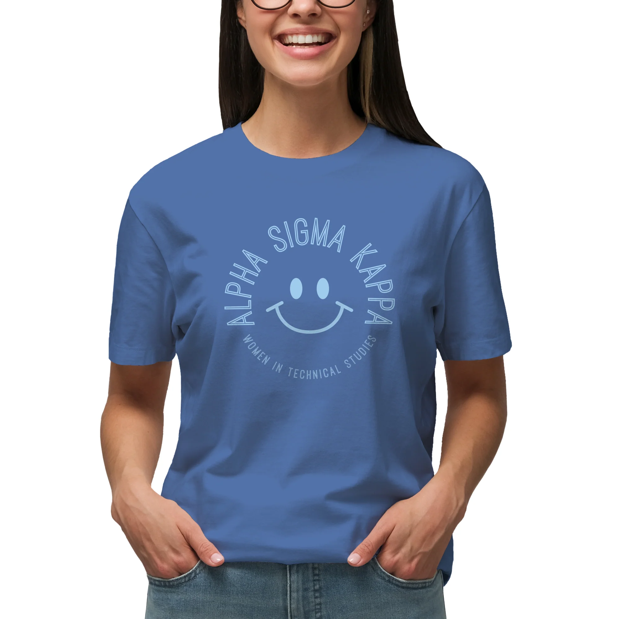 Alpha Sigma Kappa Greek Smile Garment-Dyed T-Shirt - Flo Blue - Image 3