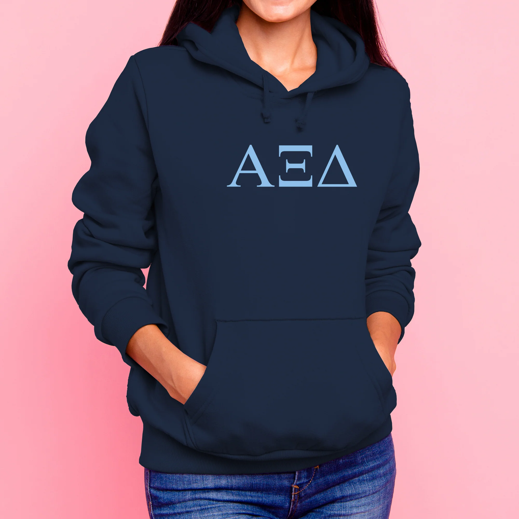 Alpha Xi Delta Greek Letter Block Hoodie - Navy - Image 3