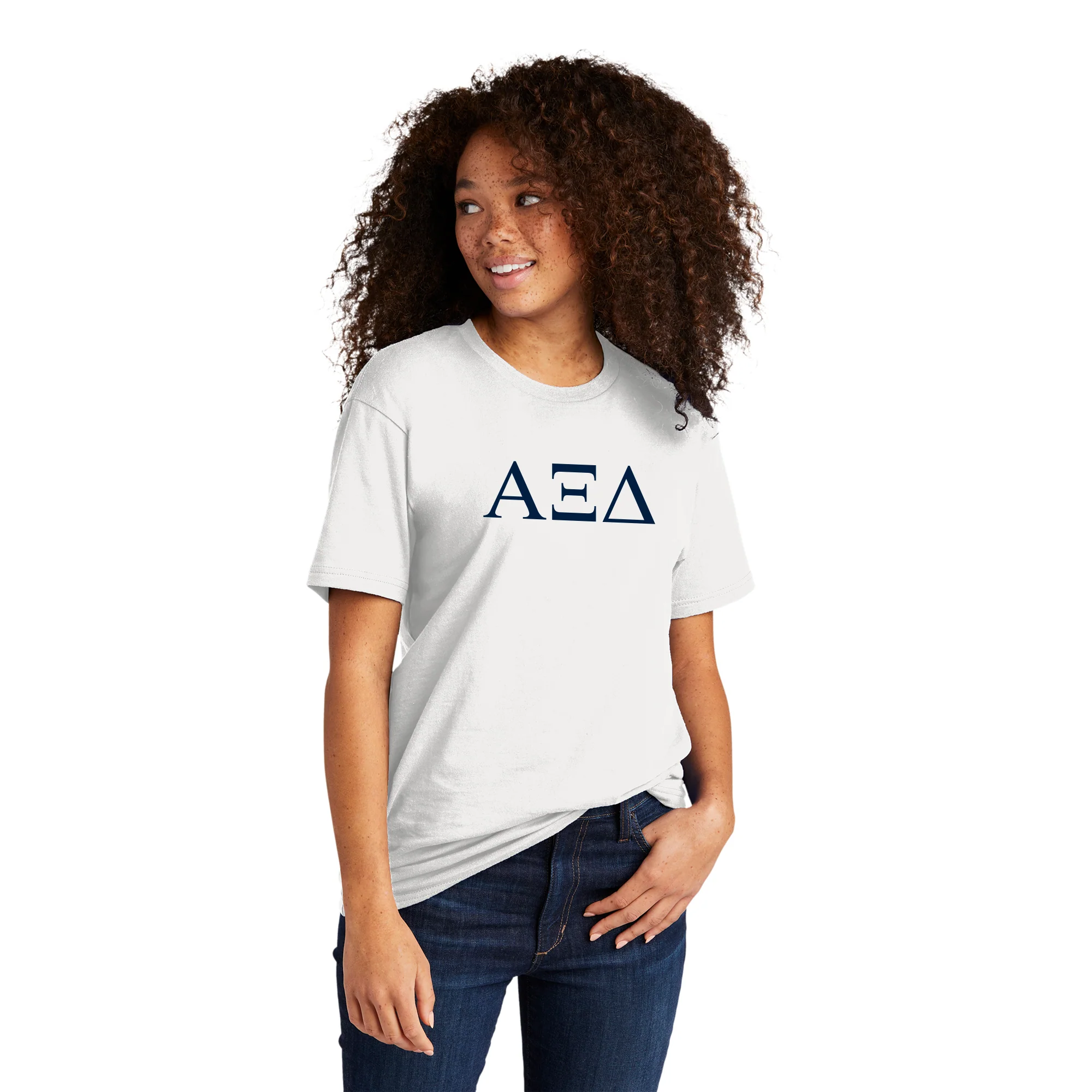 Alpha Xi Delta Greek Letter Block Premium Cotton T-Shirt - White - Image 3