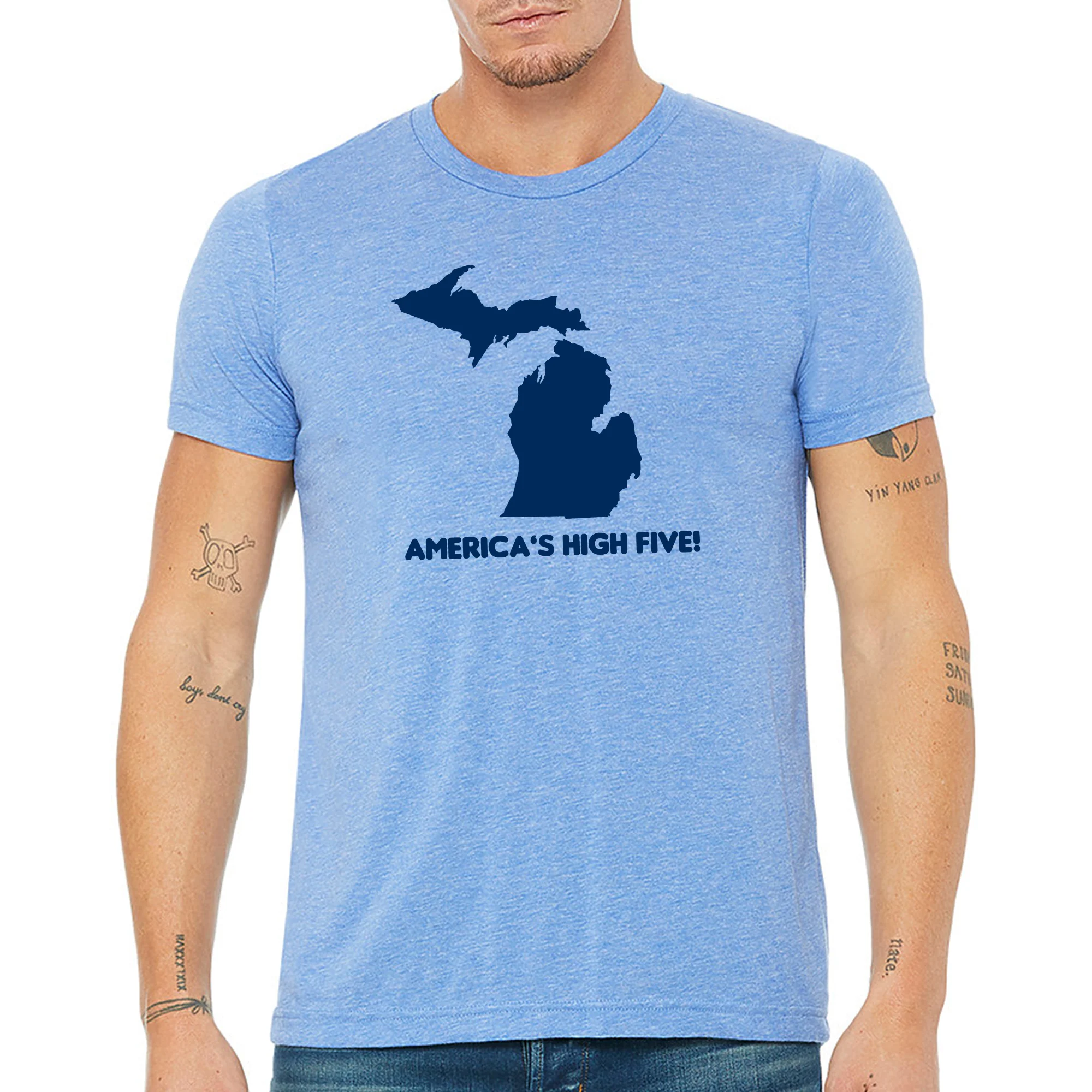Americas High Five Triblend T-Shirt - Blue Triblend - Image 3