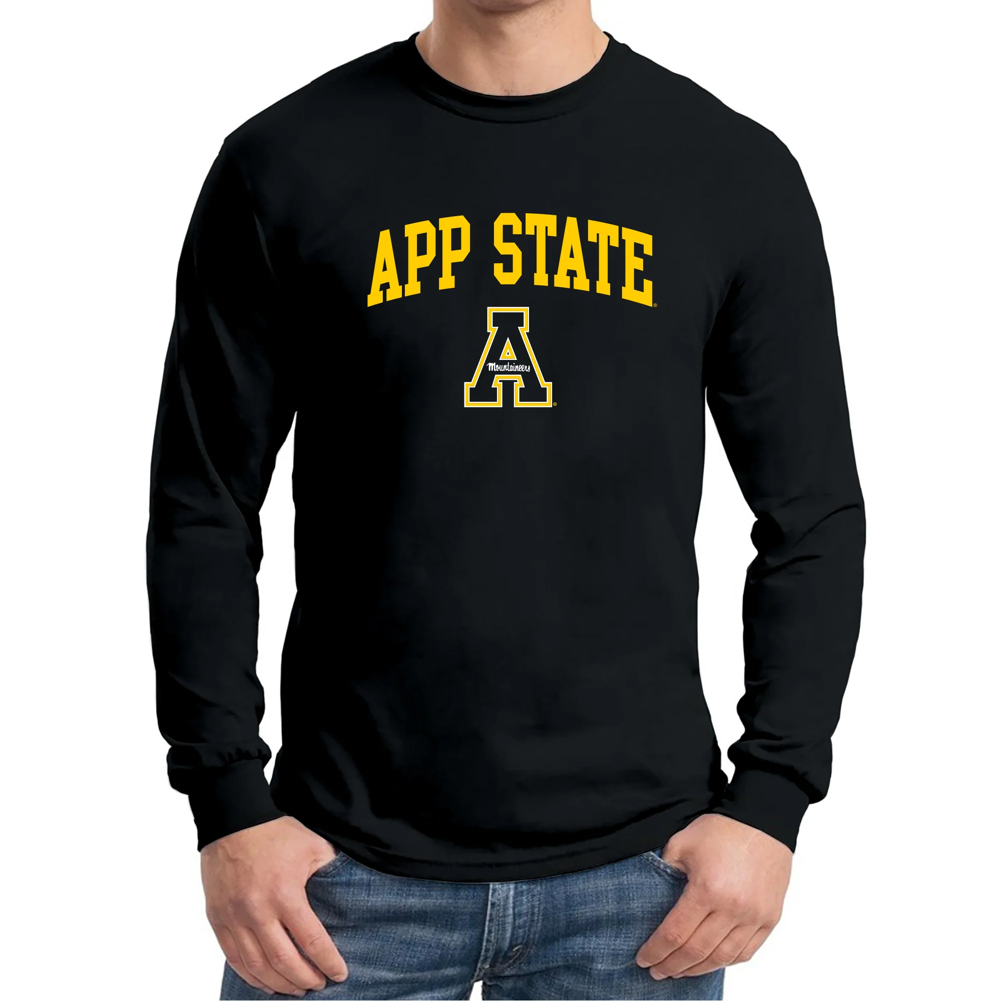Appalachian State University Mountaineers Arch Logo Cotton Long Sleeve T-Shirt - Black - Image 3