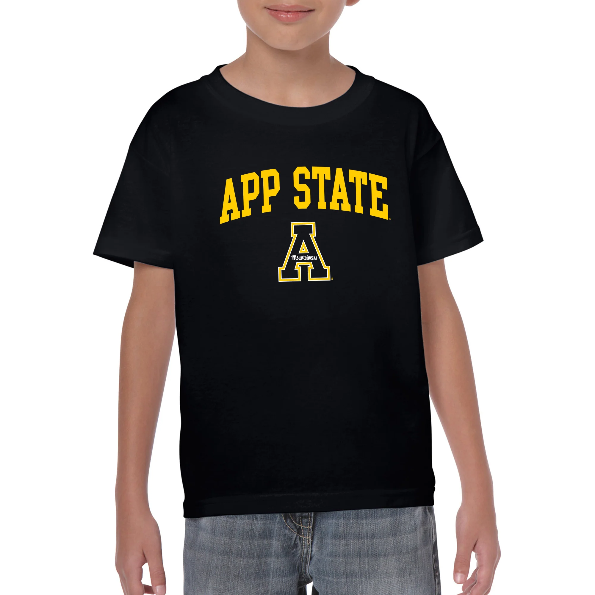 Appalachian State University Mountaineers Arch Logo Cotton Youth T-Shirt - Black - Image 3