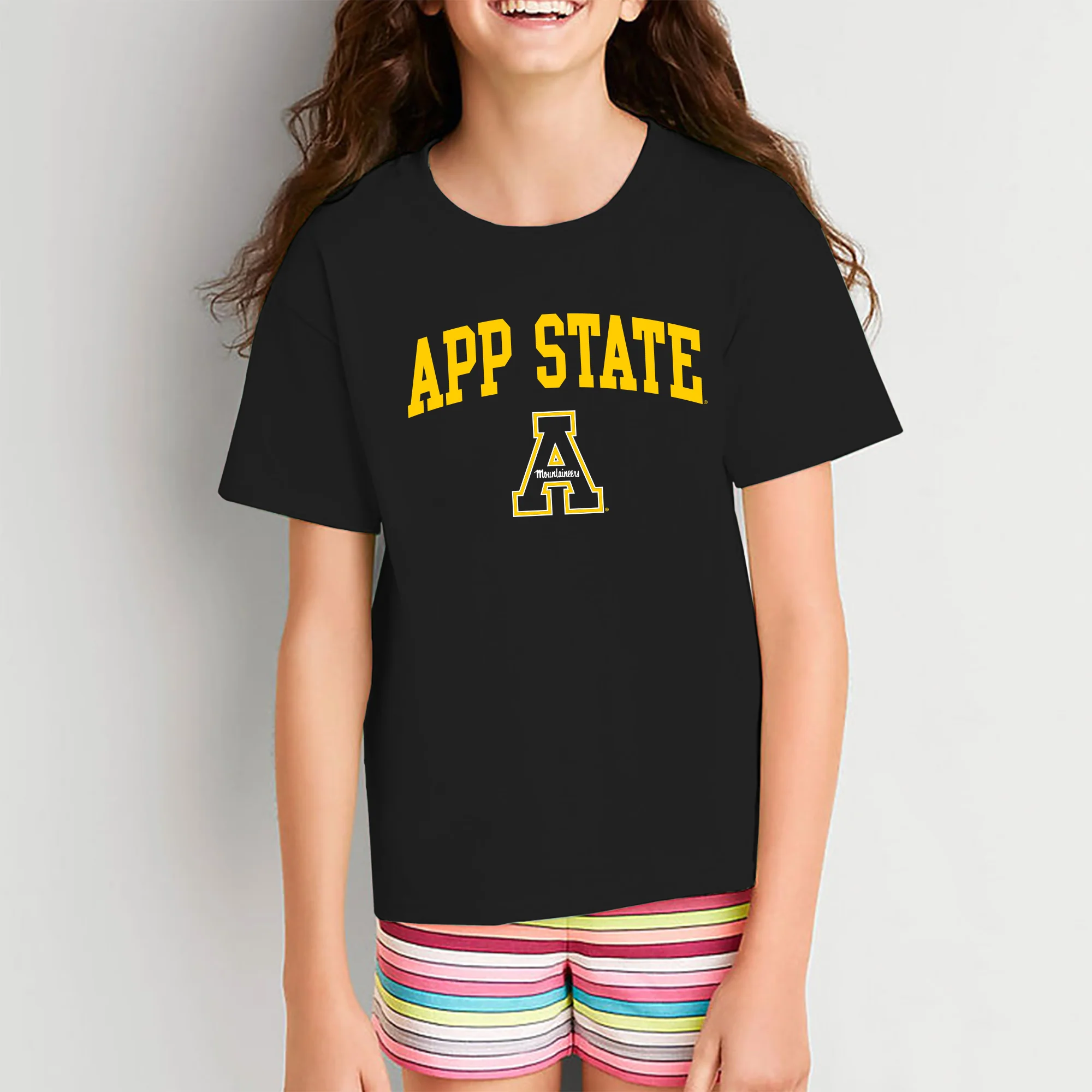Appalachian State University Mountaineers Arch Logo Cotton Youth T-Shirt - Black - Image 4