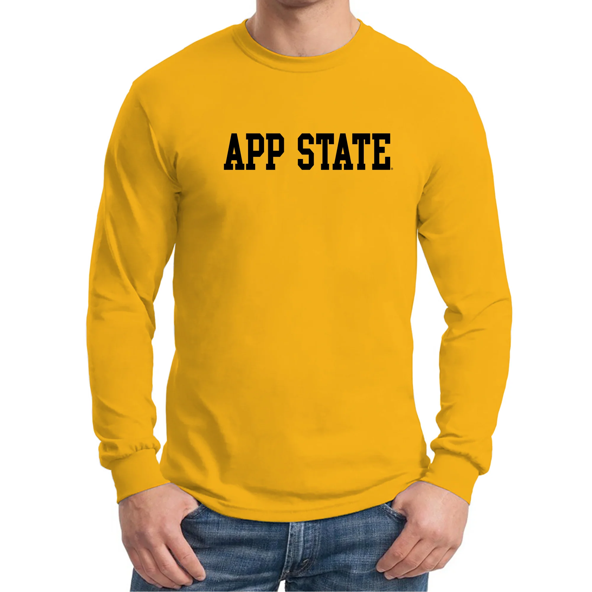 Appalachian State University Mountaineers Basic Block Cotton Long Sleeve T-Shirt - Gold - Image 3