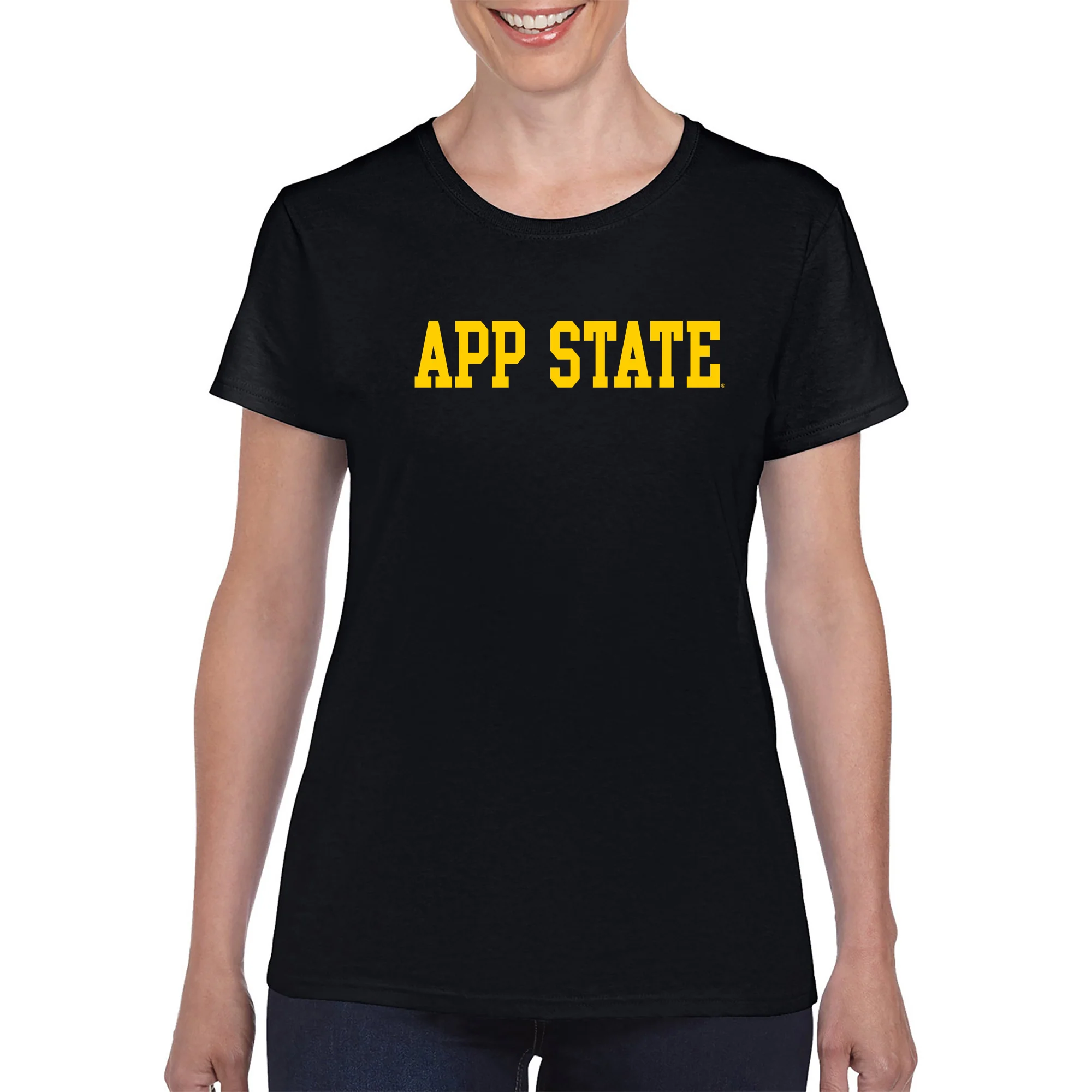 Appalachian State University Mountaineers Basic Block Cotton Women's T-Shirt - Black - Image 3