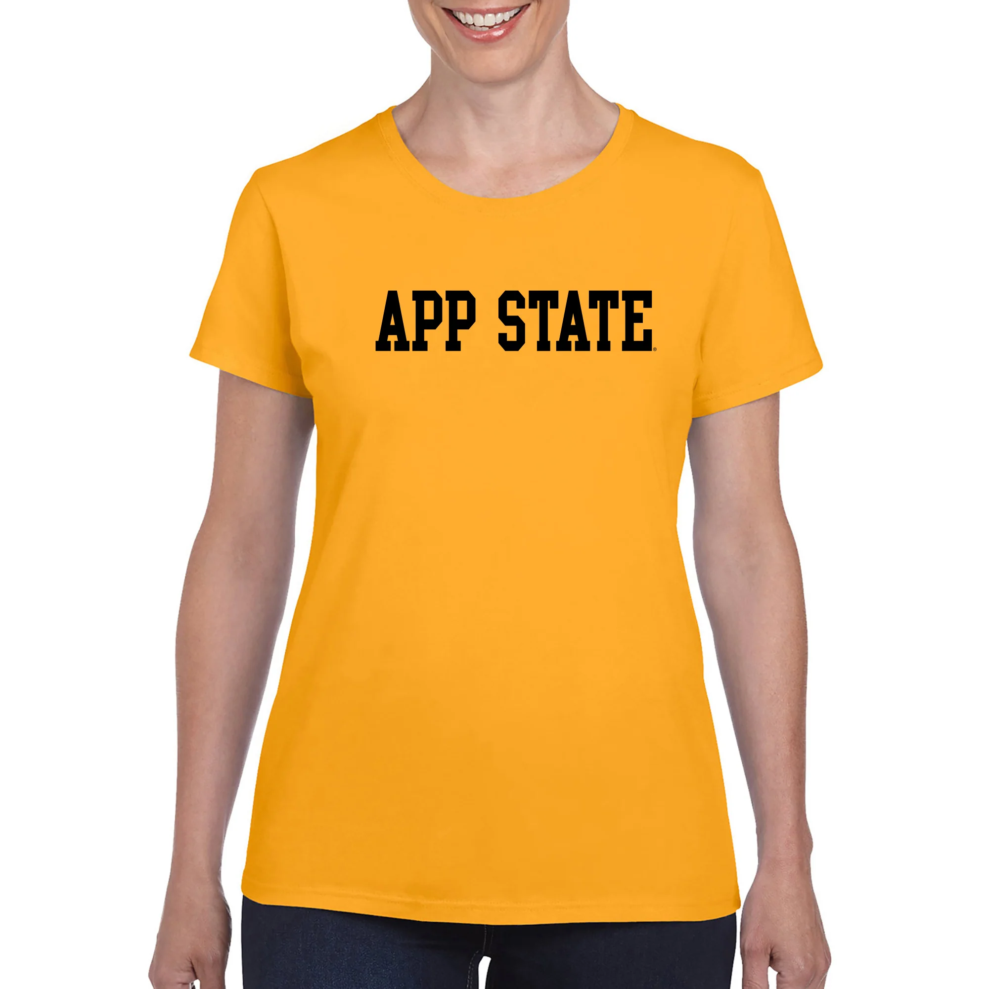 Appalachian State University Mountaineers Basic Block Cotton Women's T-Shirt - Gold - Image 3
