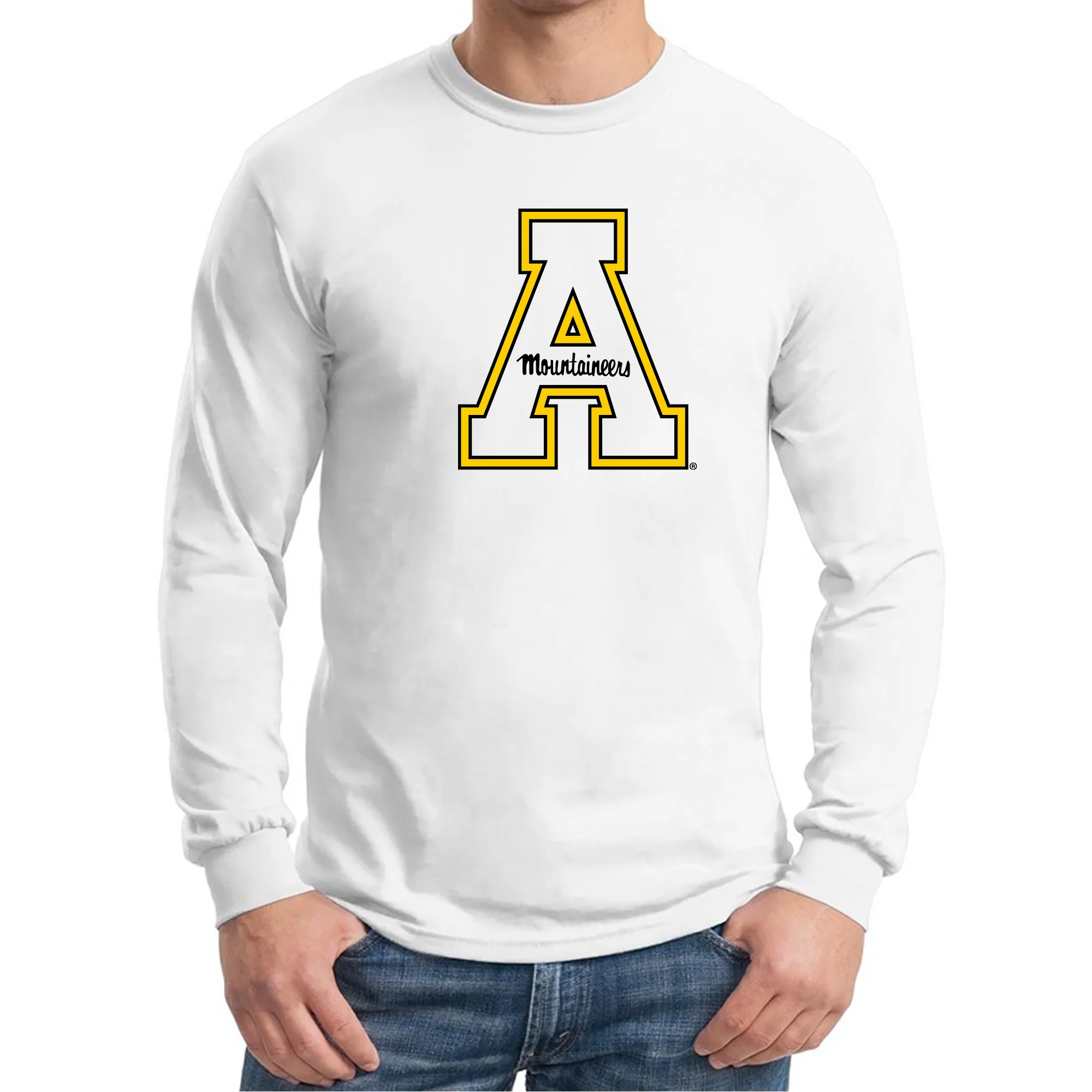Appalachian State University Mountaineers Primary Logo Cotton Long Sleeve T-Shirt - White - Image 3