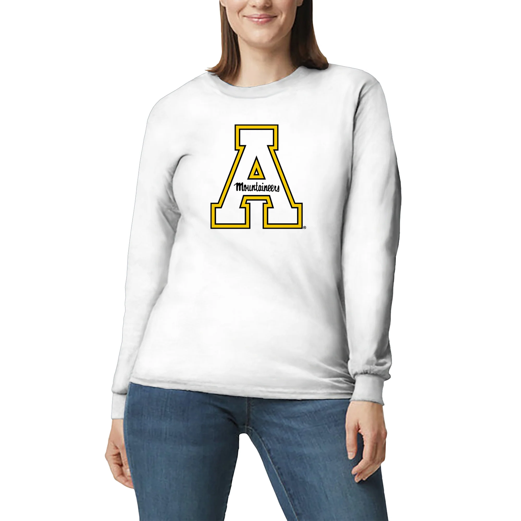 Appalachian State University Mountaineers Primary Logo Cotton Long Sleeve T-Shirt - White - Image 4