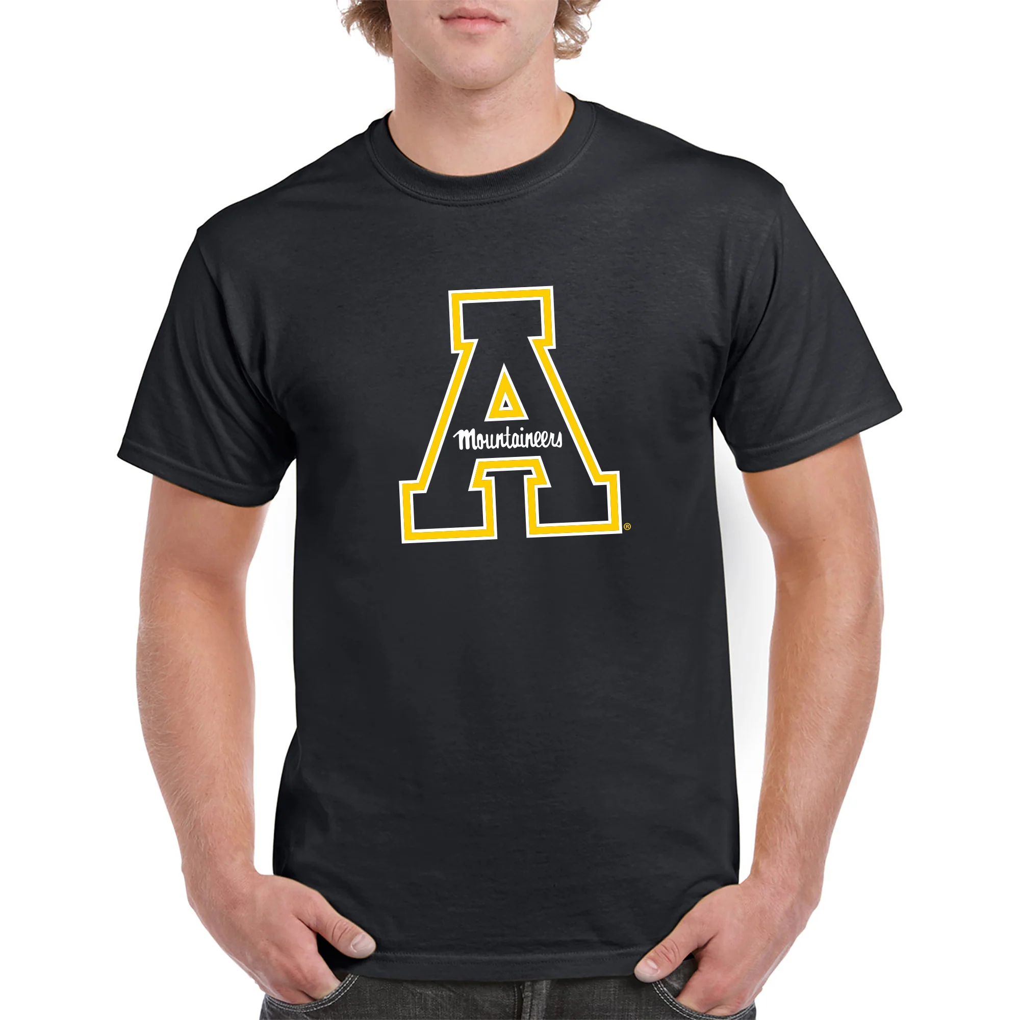 Appalachian State University Mountaineers Primary Logo Cotton T-Shirt - Black - Image 3